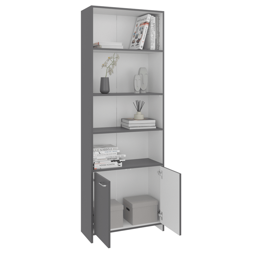 Biblioteca Lisa 180 Con Puertas 180X63X26 Rta Plomo Blanco Zf N/A