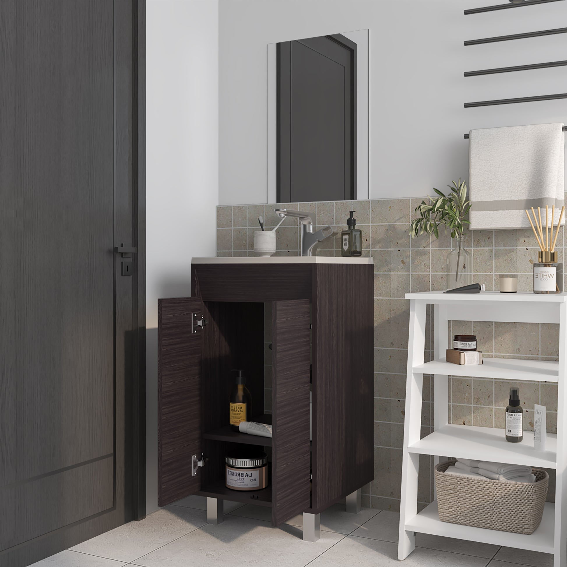 Set Mueble De Baño Brandy + Espejo Bolonia 84X45X45 Rta Wengue Zf