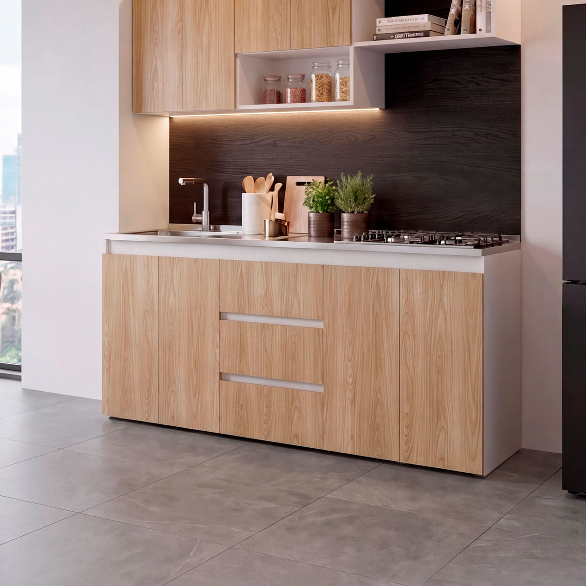 Mueble Inferior Cocina Izquierdo Boreal 89X179X50 Rta Fresno Blanco