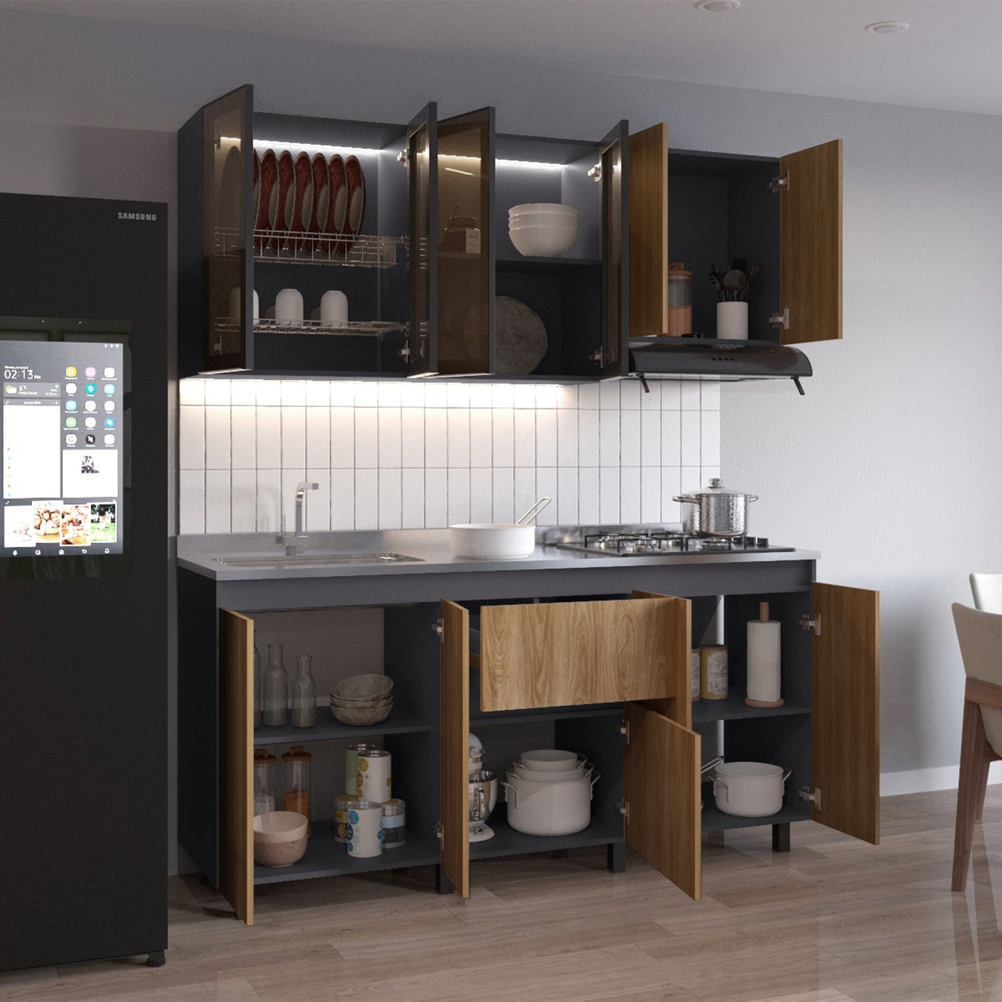 Cocina 180 Lioni 70X180X34 Rta Plomo Fresno Eu