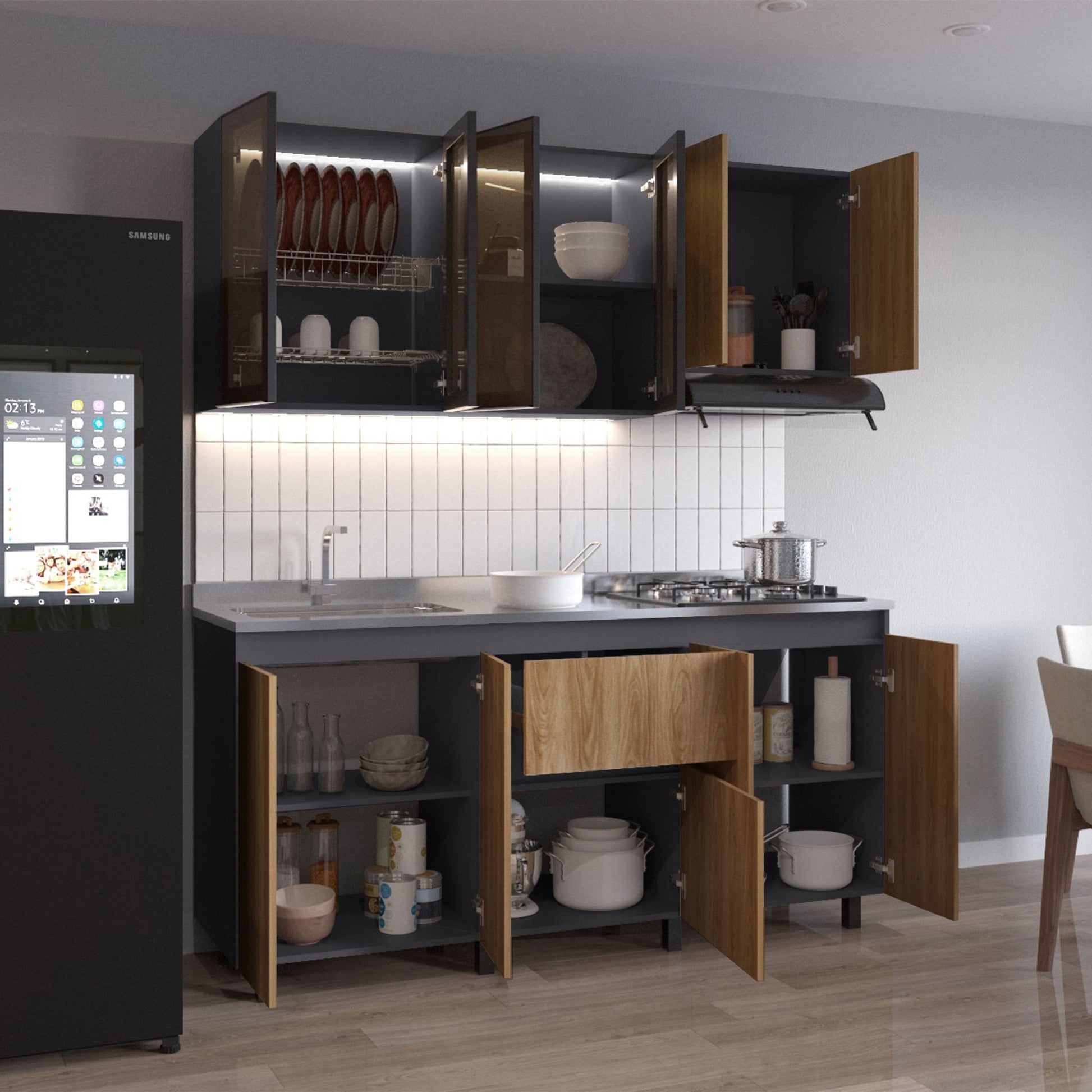 Cocina 180 Lioni 70X180X34 Rta Plomo Fresno Eu