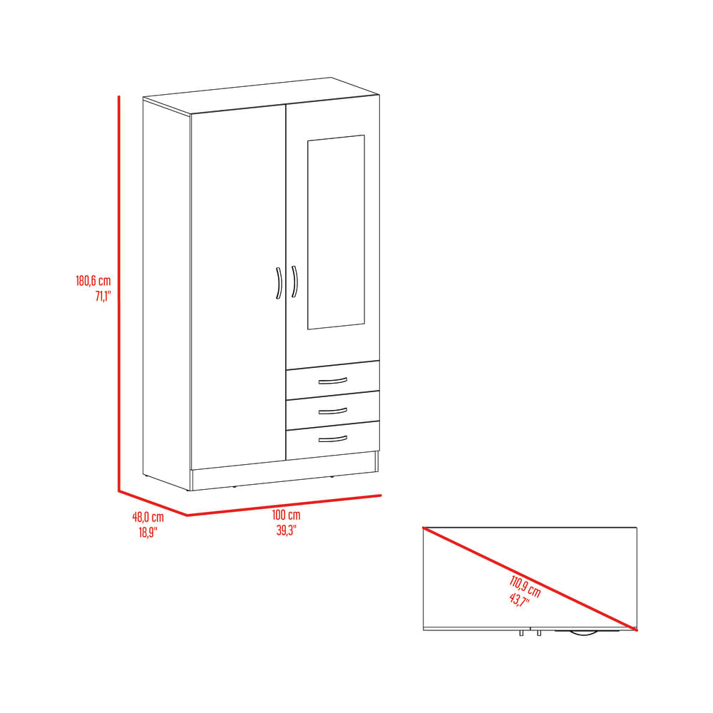 Closet 2P 3C Con Espejo 180X100X48 Rta Wengue