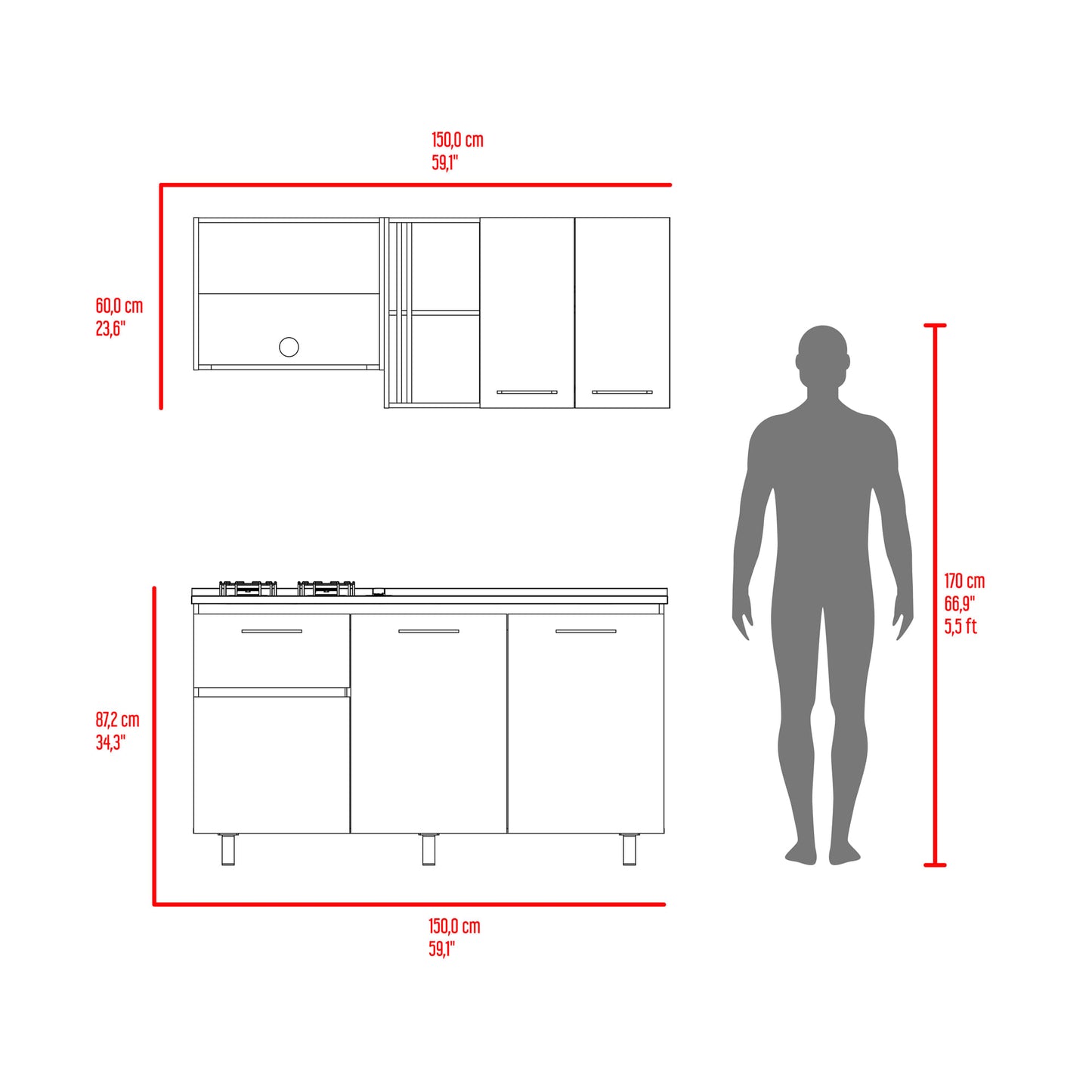 Cocina 150 Preston Der 84X145X52 Rta Wengue Fresno