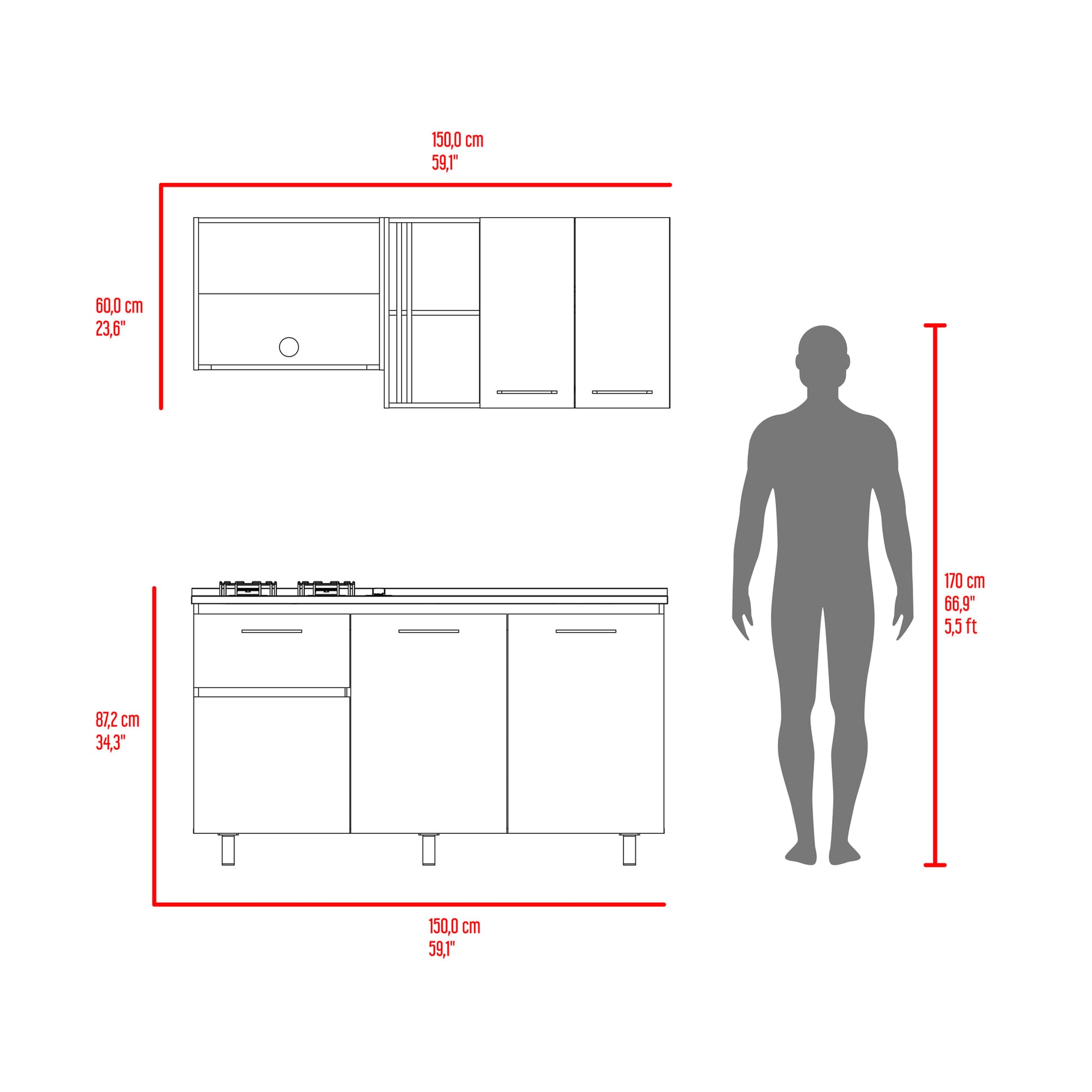 Cocina 150 Preston Der 84X145X52 Rta Wengue Fresno