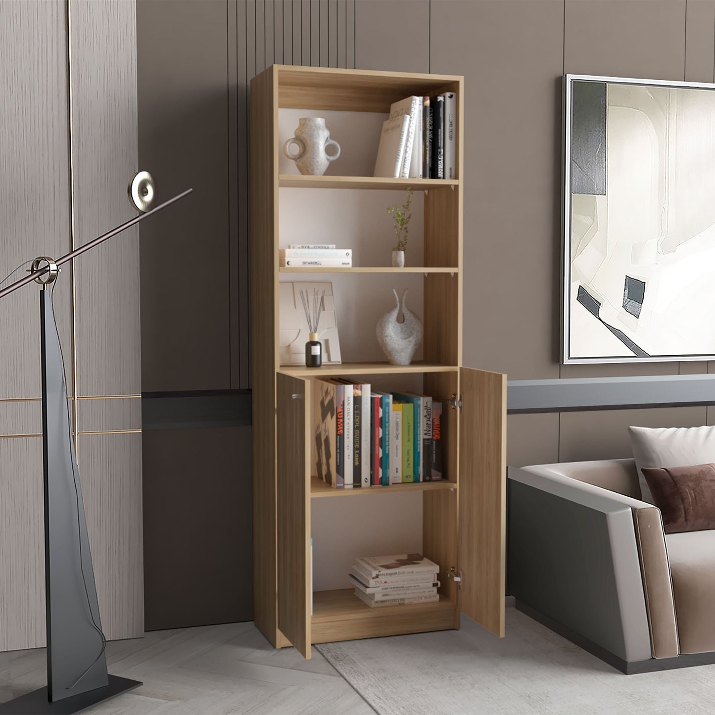 Estante Home Con Puertas 180X62X29 Rta Fresno Eu Blanco Mqz