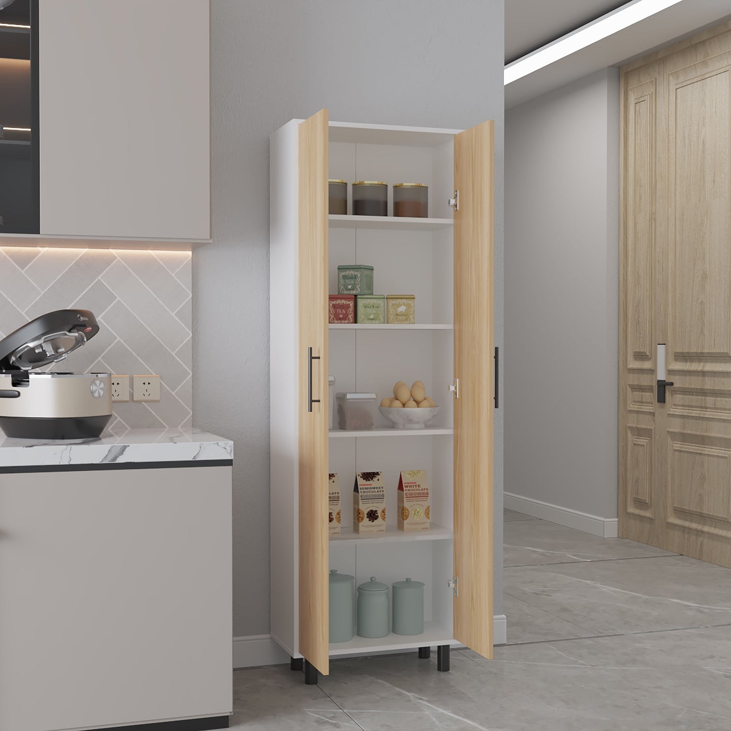 Mueble Alacena Napoles Multiusos 180X60 Rta Blanco Fresno