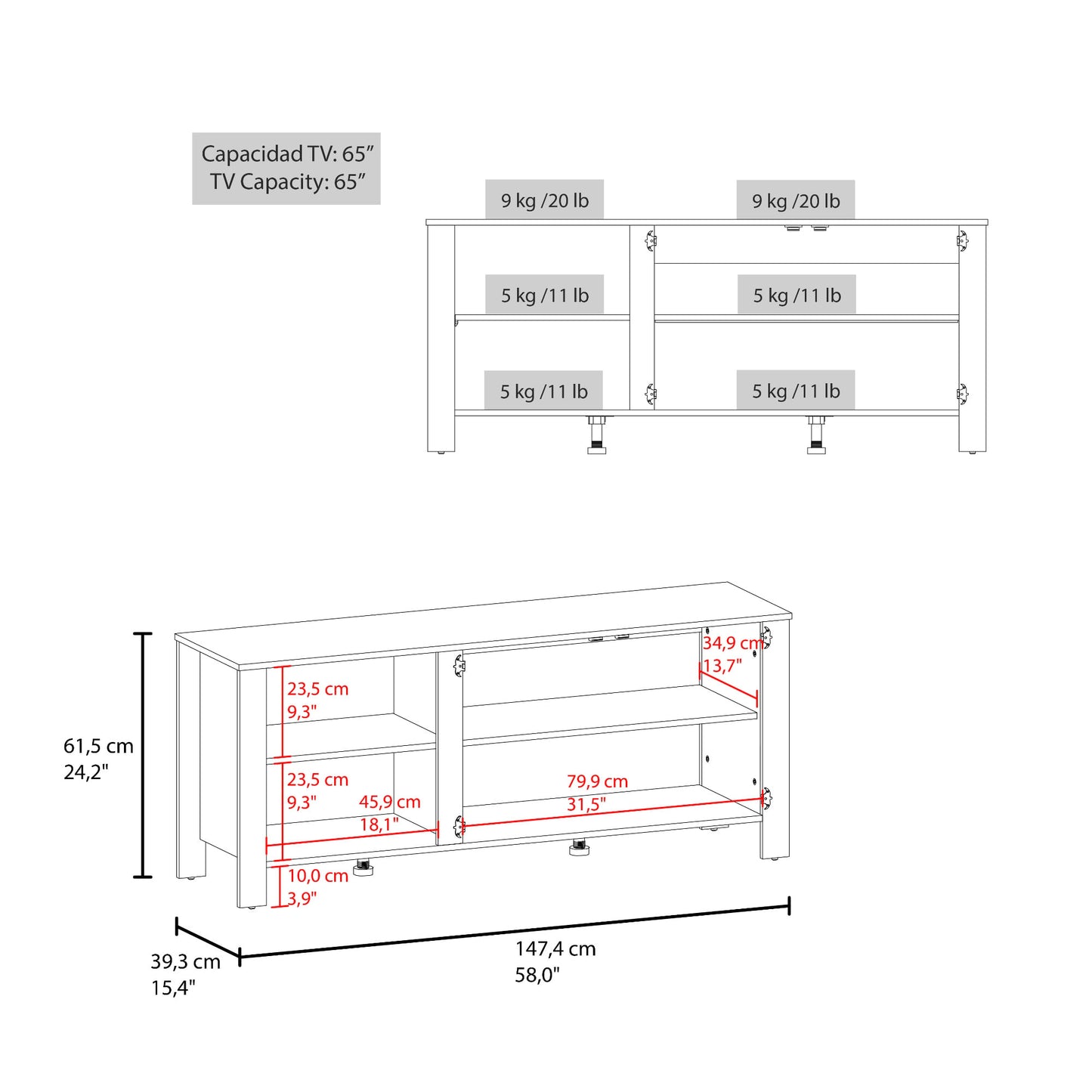 Rack De Tv Freedom 61X147X39 Rta Blanco Zf