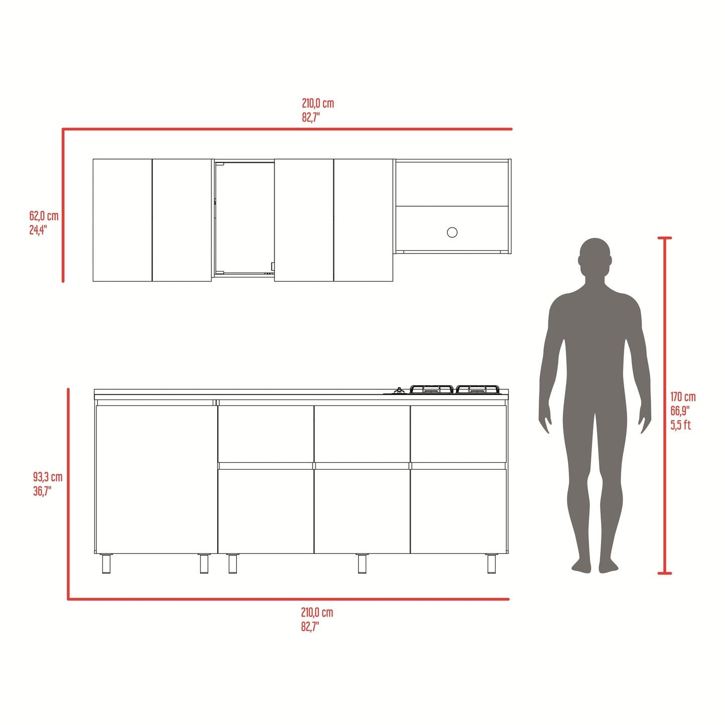 Cocina Lirio 210 Derecha 210X212X52 Rta Fresno Eu
