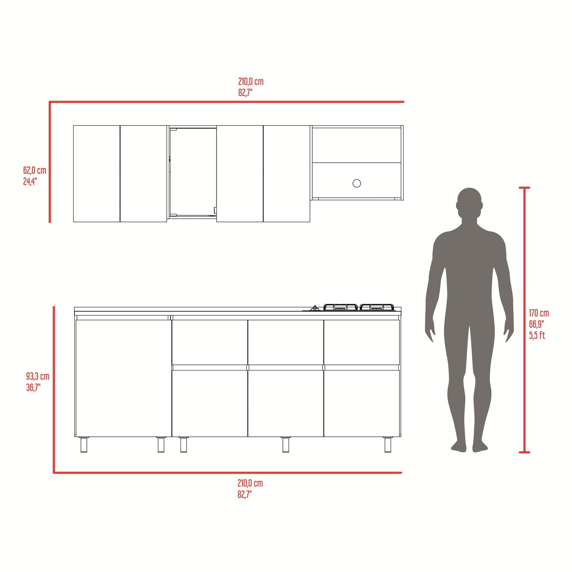Cocina Lirio 210 Derecha 210X212X52 Rta Fresno Eu