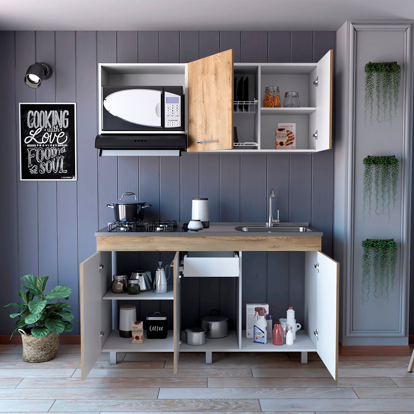 Cocina 150 Miró Lite 72X150X40 Rta Blanco Mqz Macadamia