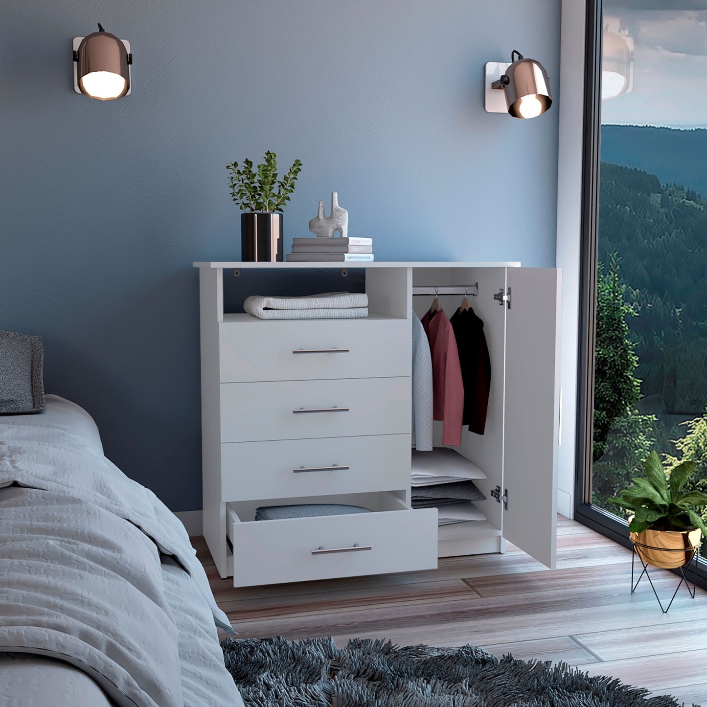 Comoda Peru 4 Cajones 1 Puerta 88X91X45 Rta Blanco