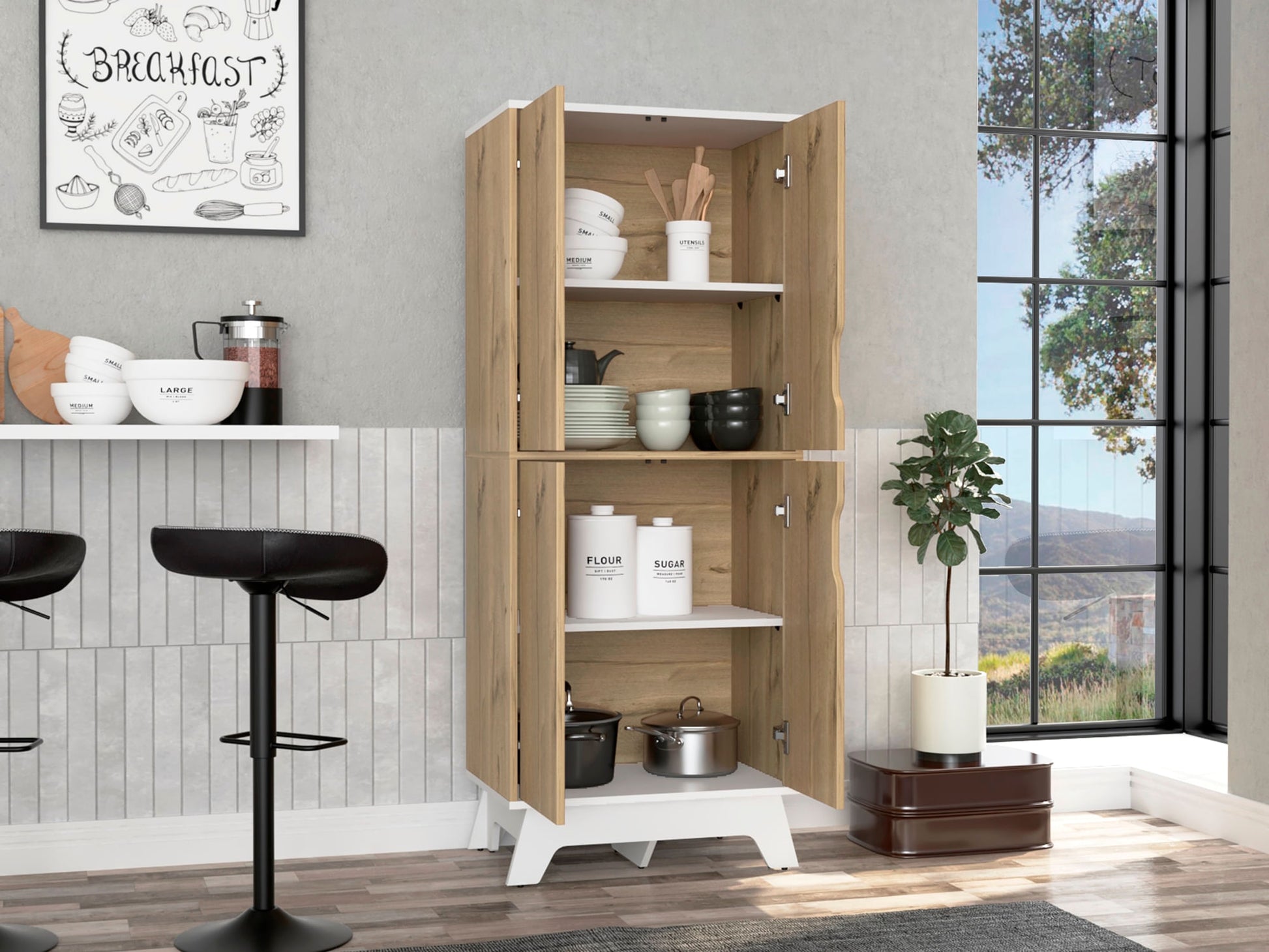 Alacena De Cocina Bi Color 4P 150 X 60 Rta Duna Blanco