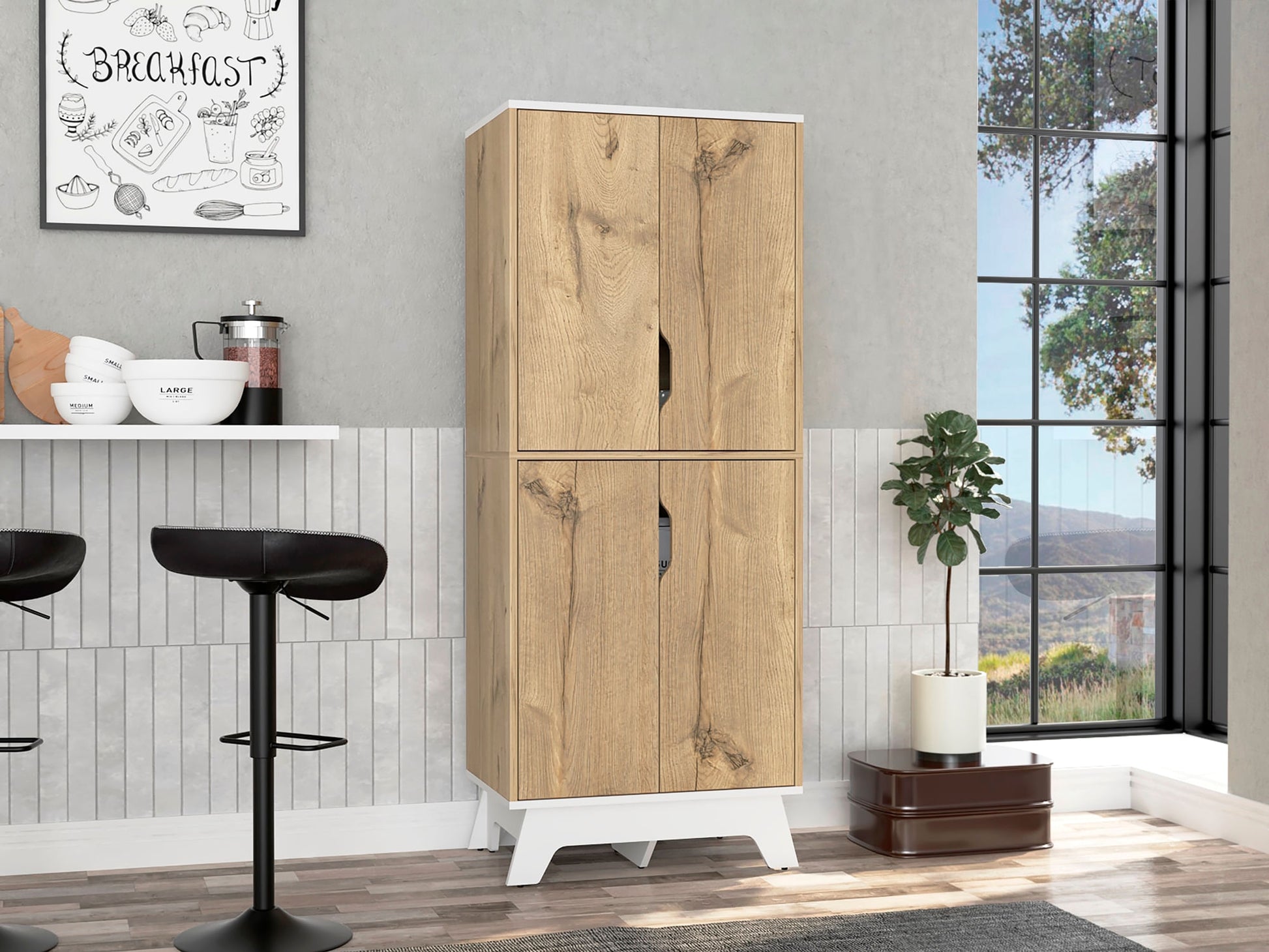 Alacena De Cocina Bi Color 4P 150 X 60 Rta Duna Blanco
