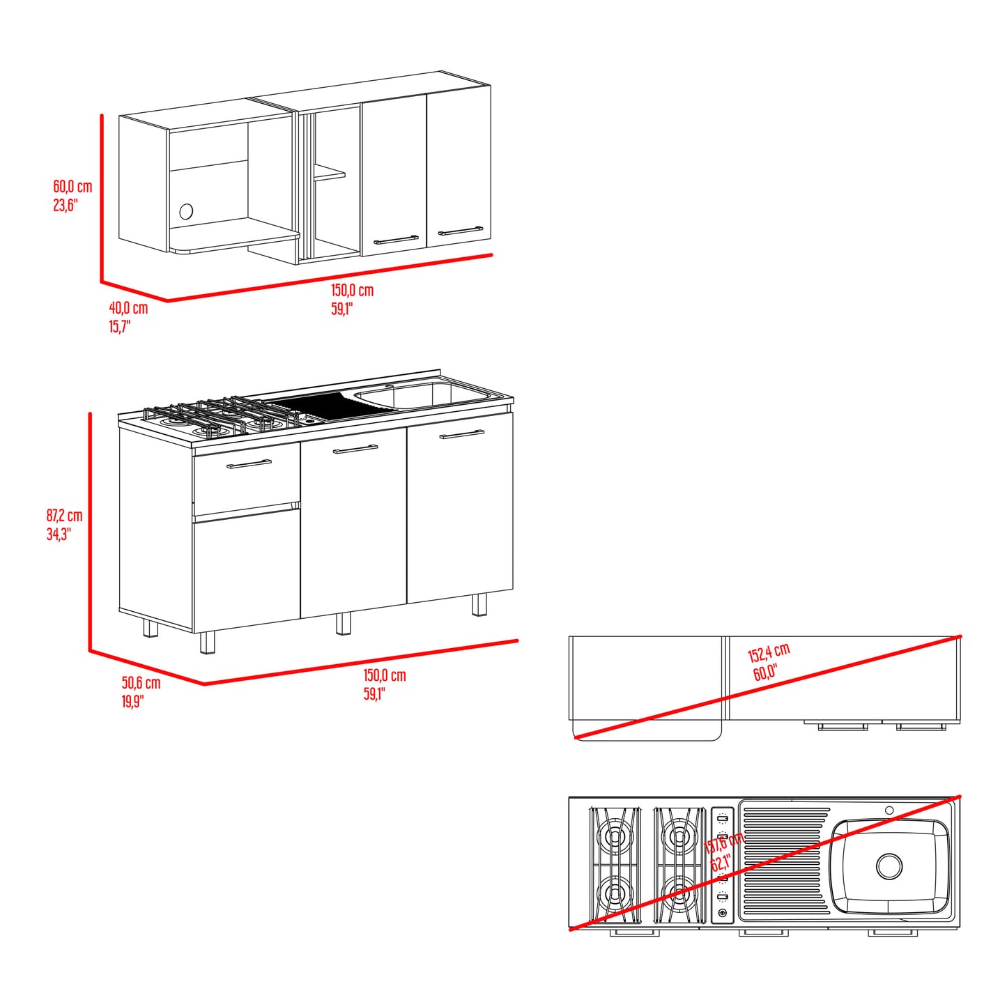 Cocina 150 Preston Der 84X145X52 Rta Wengue Fresno