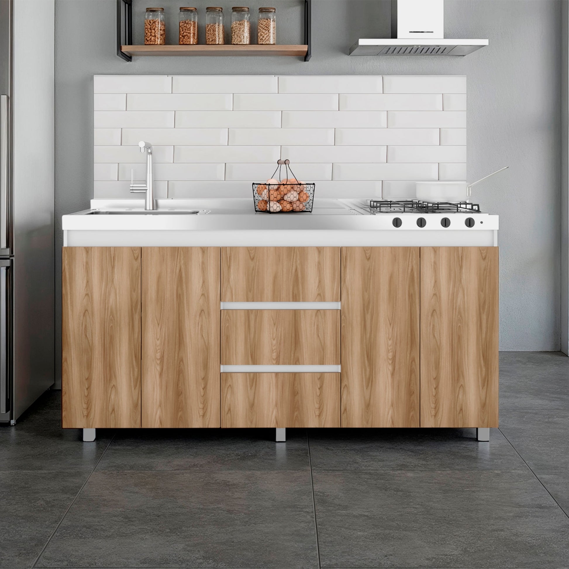Mueble Inferior Cocina Boreal Izq 89X179X49 Rta Blanco Fresno