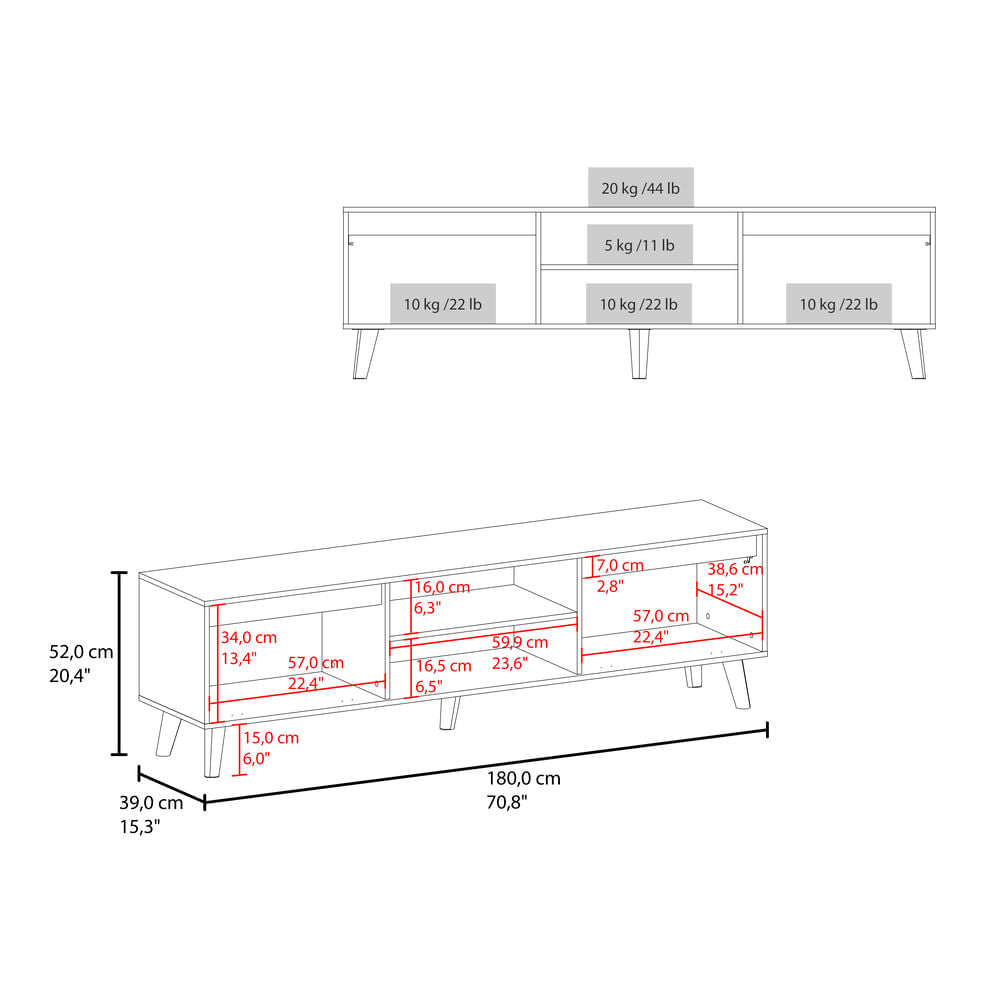 Mueble De Tv Polaris 75" 52X180X39 Rta Nogal Zf