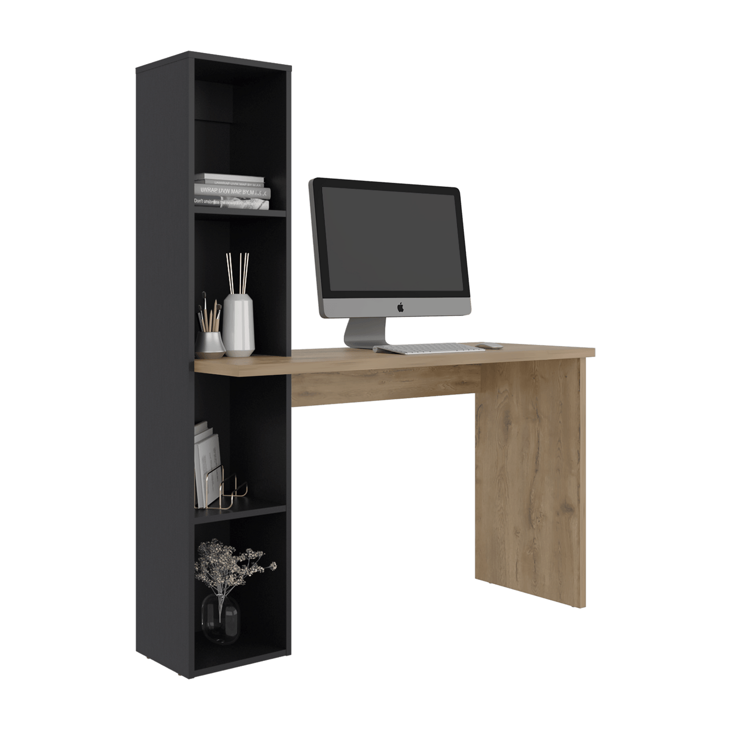 Escritorio Biblioteca Aston 145X120X45 Rta Macadamia Wengue