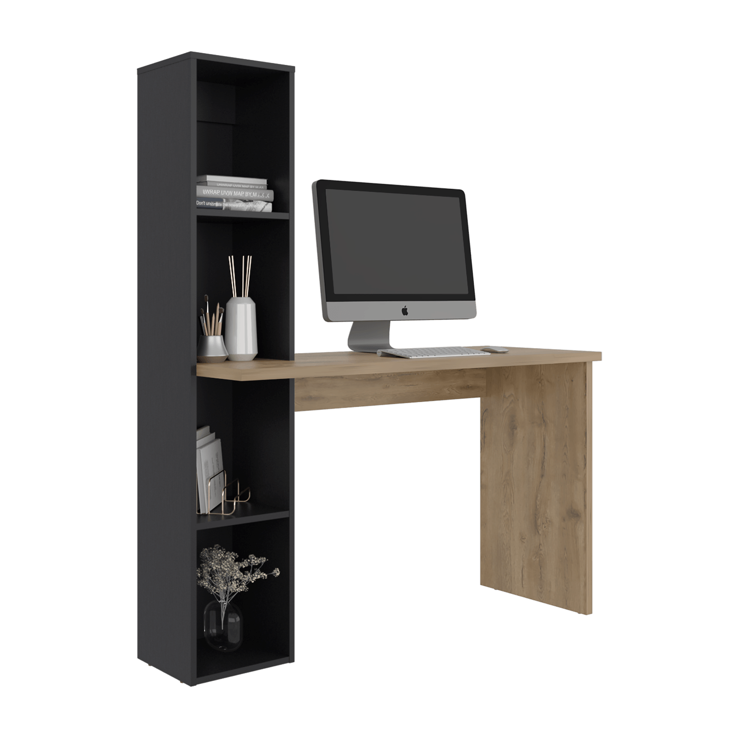 Escritorio Biblioteca Aston 145X120X45 Rta Macadamia Wengue