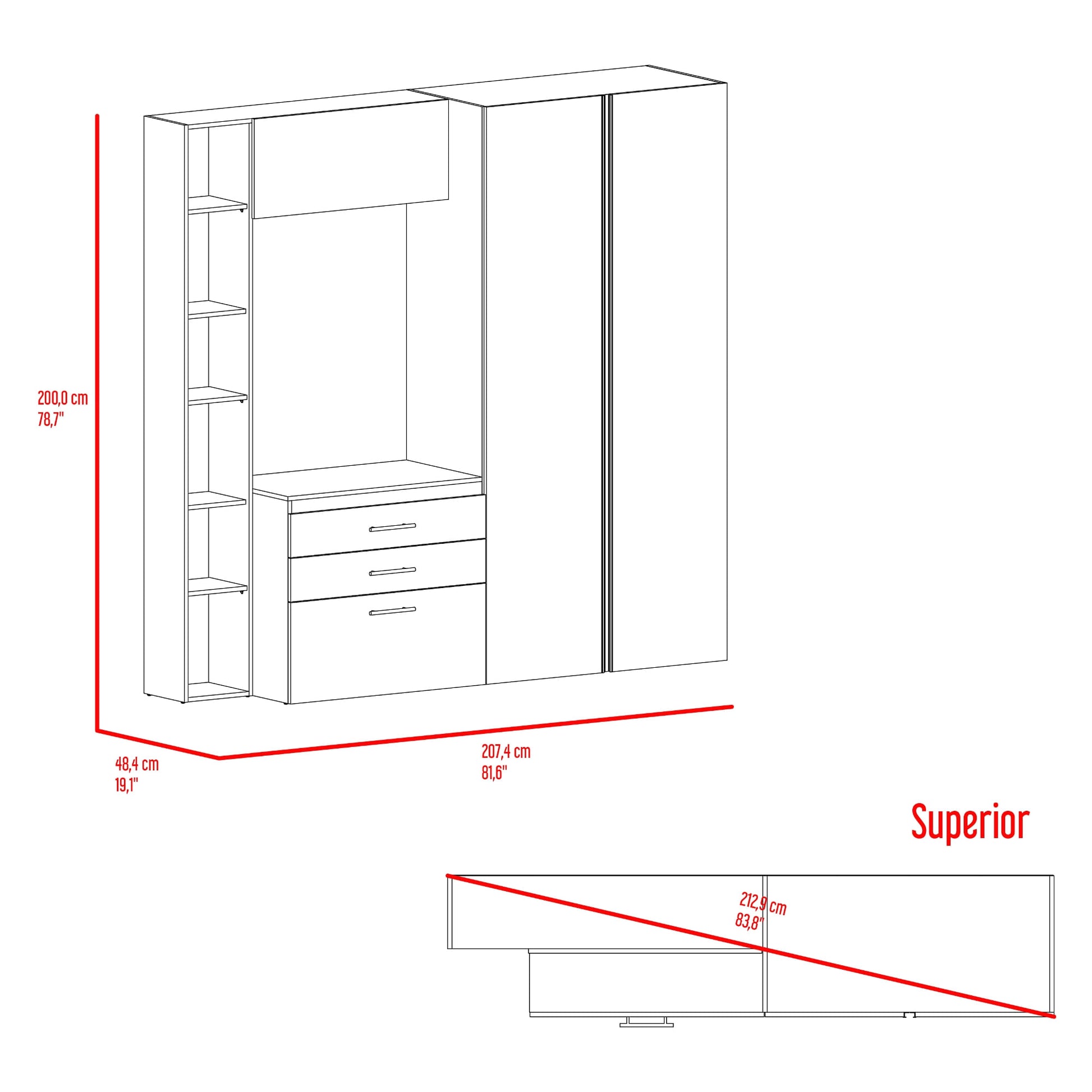 Closet Biblioteca Brunson 200X207X48 Rta Fresno Wengue