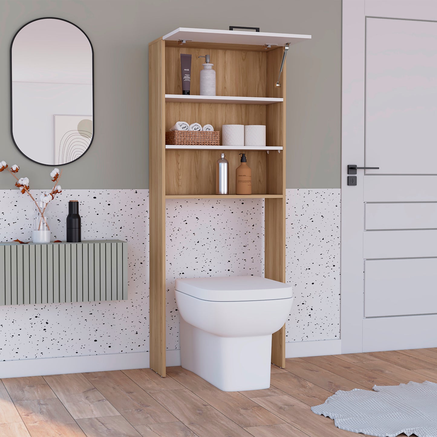 Ahorrador De Espacio Kensington 160X63X25 Rta Fresno Europeo + Blanco Mqz