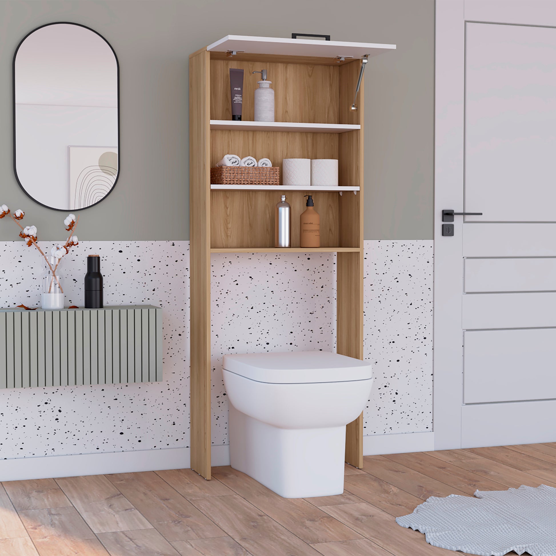 Ahorrador De Espacio Kensington 160X63X25 Rta Fresno Europeo + Blanco Mqz