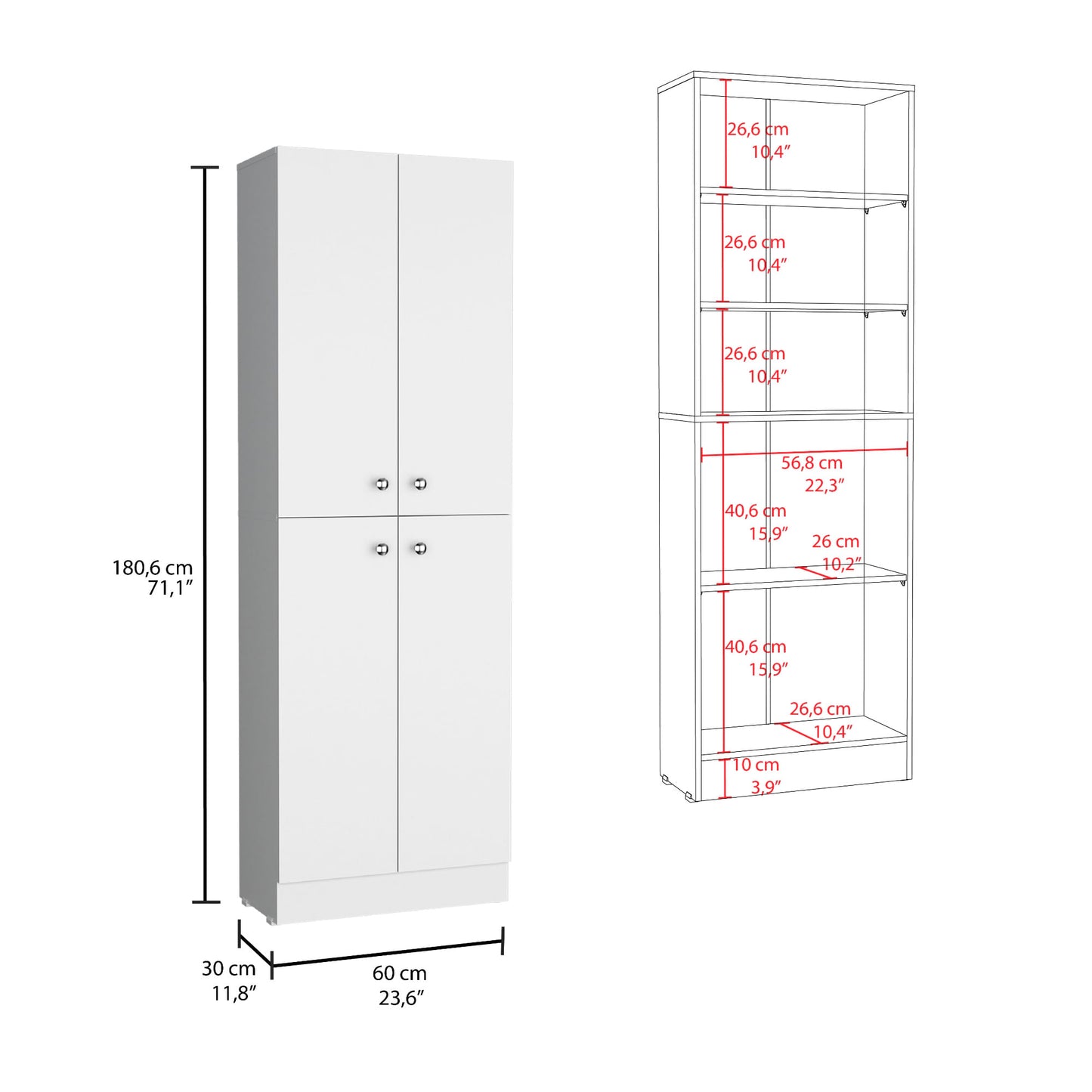 Alacena Lynch 180X60X30 4P Rta Blanco Zf