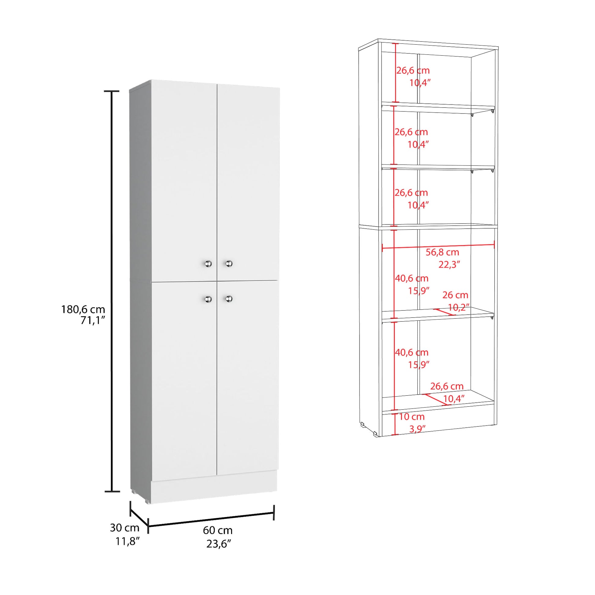 Alacena Lynch 180X60X30 4P Rta Blanco Zf