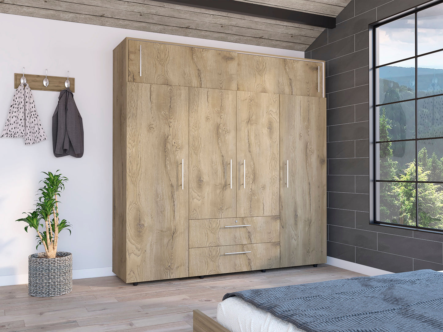 Armario Luque 200 X 204 X 50 Rta Macadamia + Blanco