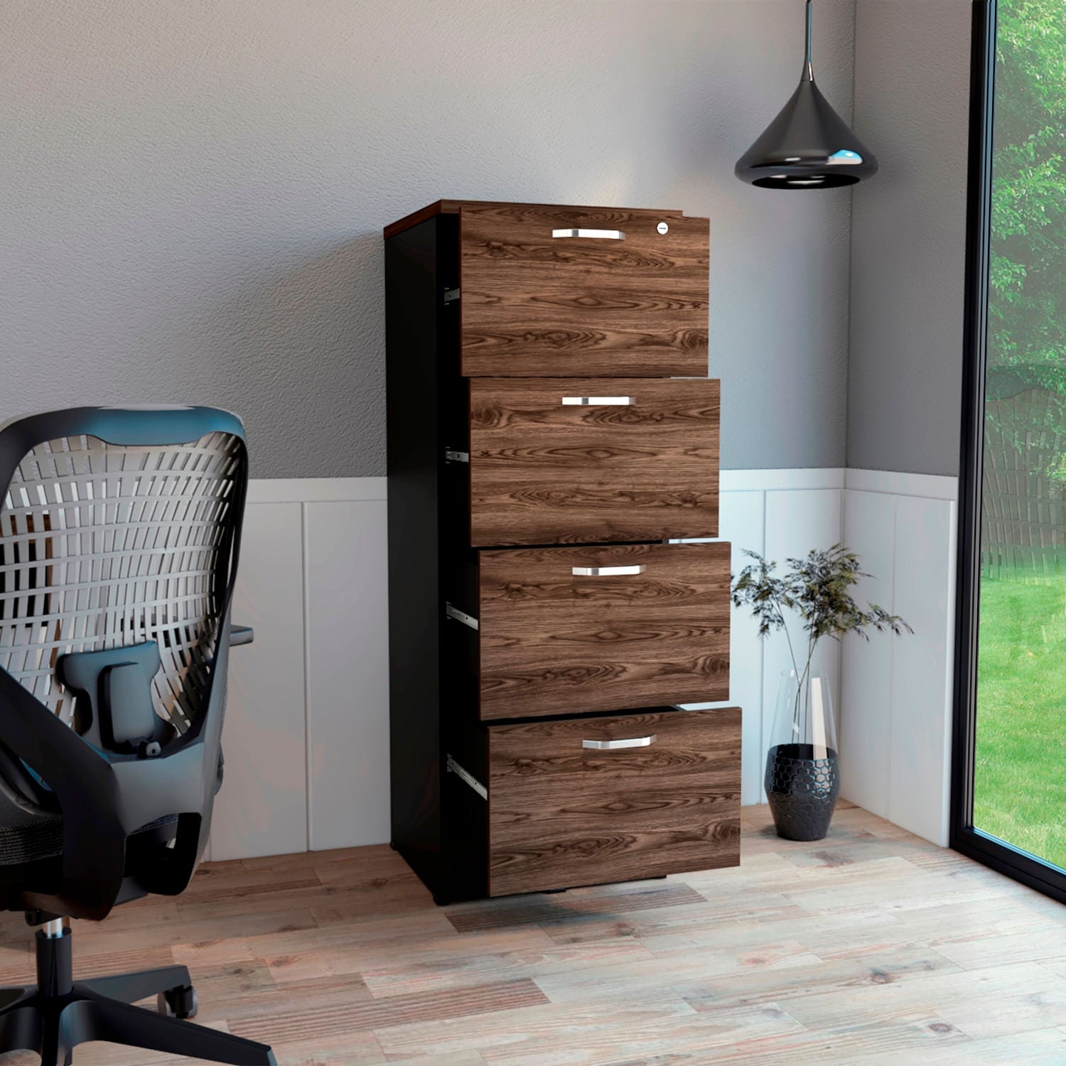 Archivador Home Office 4 Cajones 132X47 Alto Rta Wengue Milan