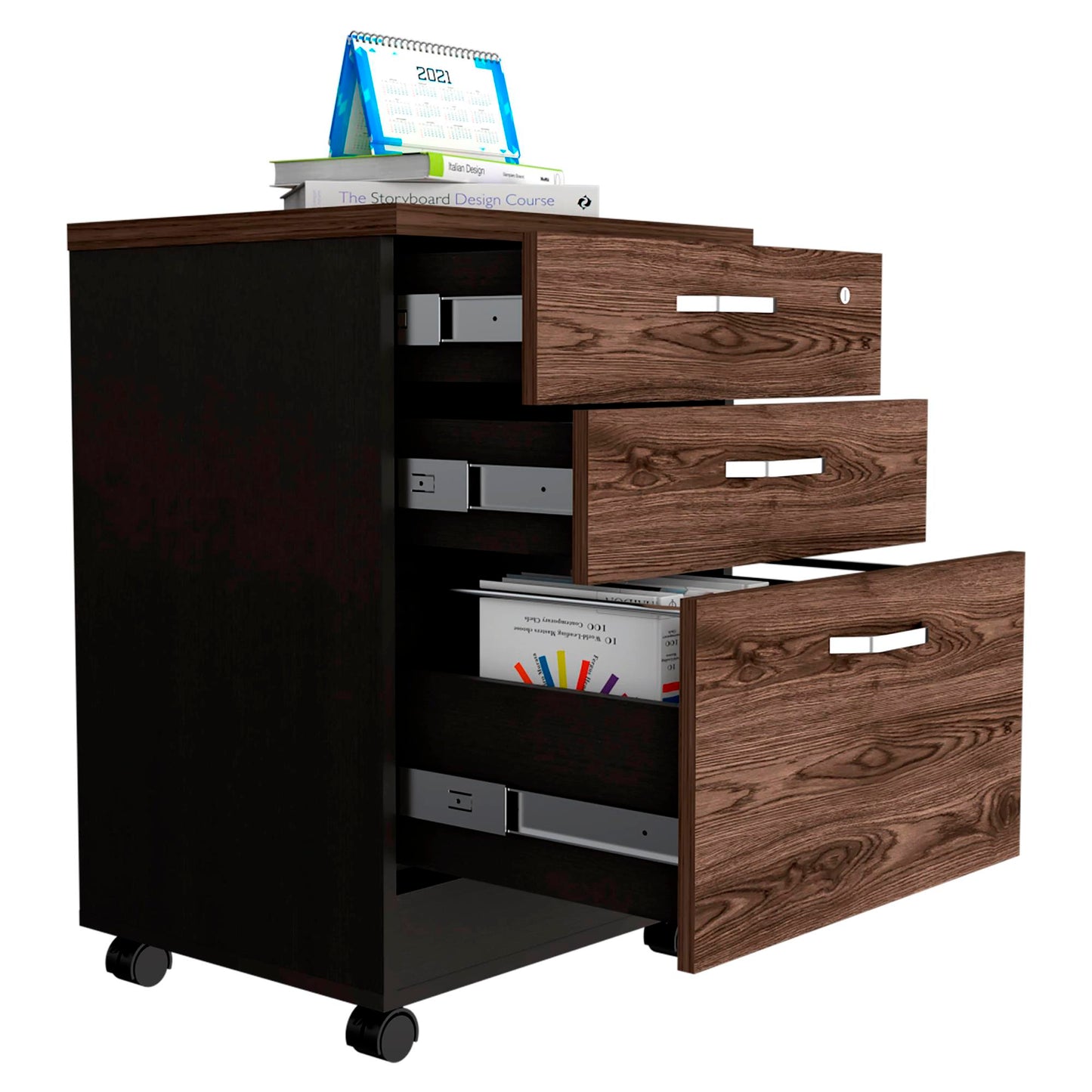 Archivador Home Office 3 Cajones Bajo Rta Wengue Milan