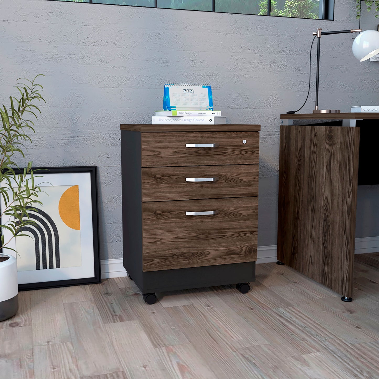 Archivador Home Office 3 Cajones Bajo Rta Wengue Milan