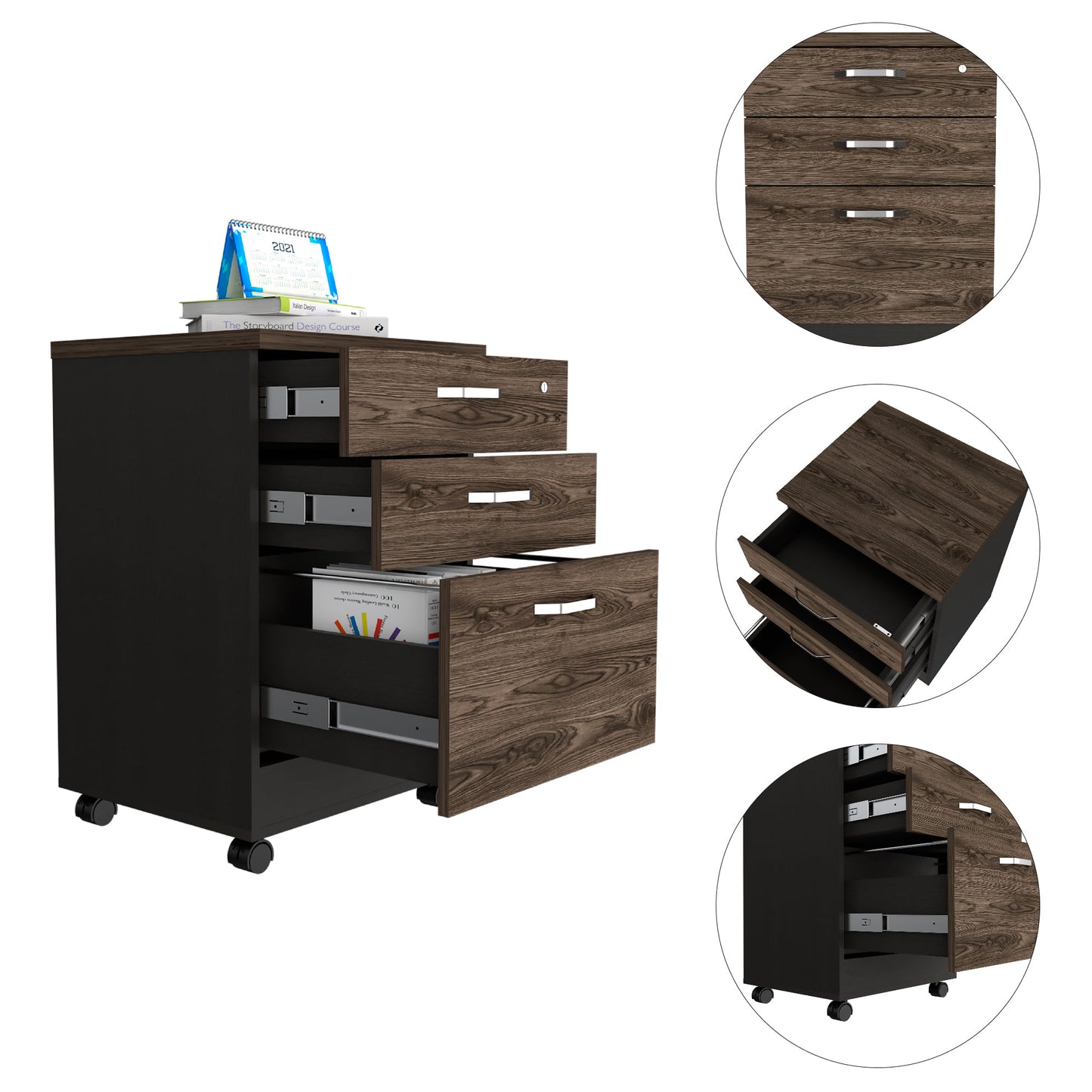 Archivador Home Office 3 Cajones Bajo Rta Wengue Milan