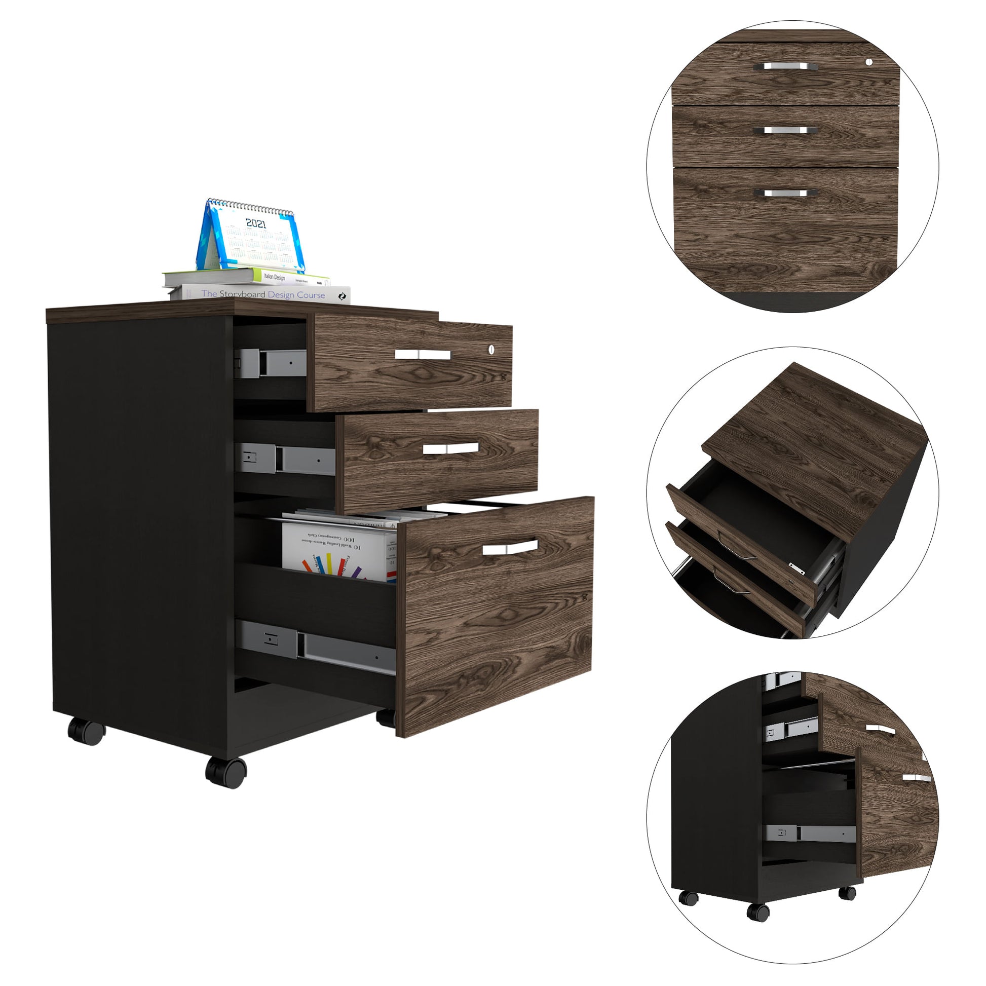 Archivador Home Office 3 Cajones Bajo Rta Wengue Milan