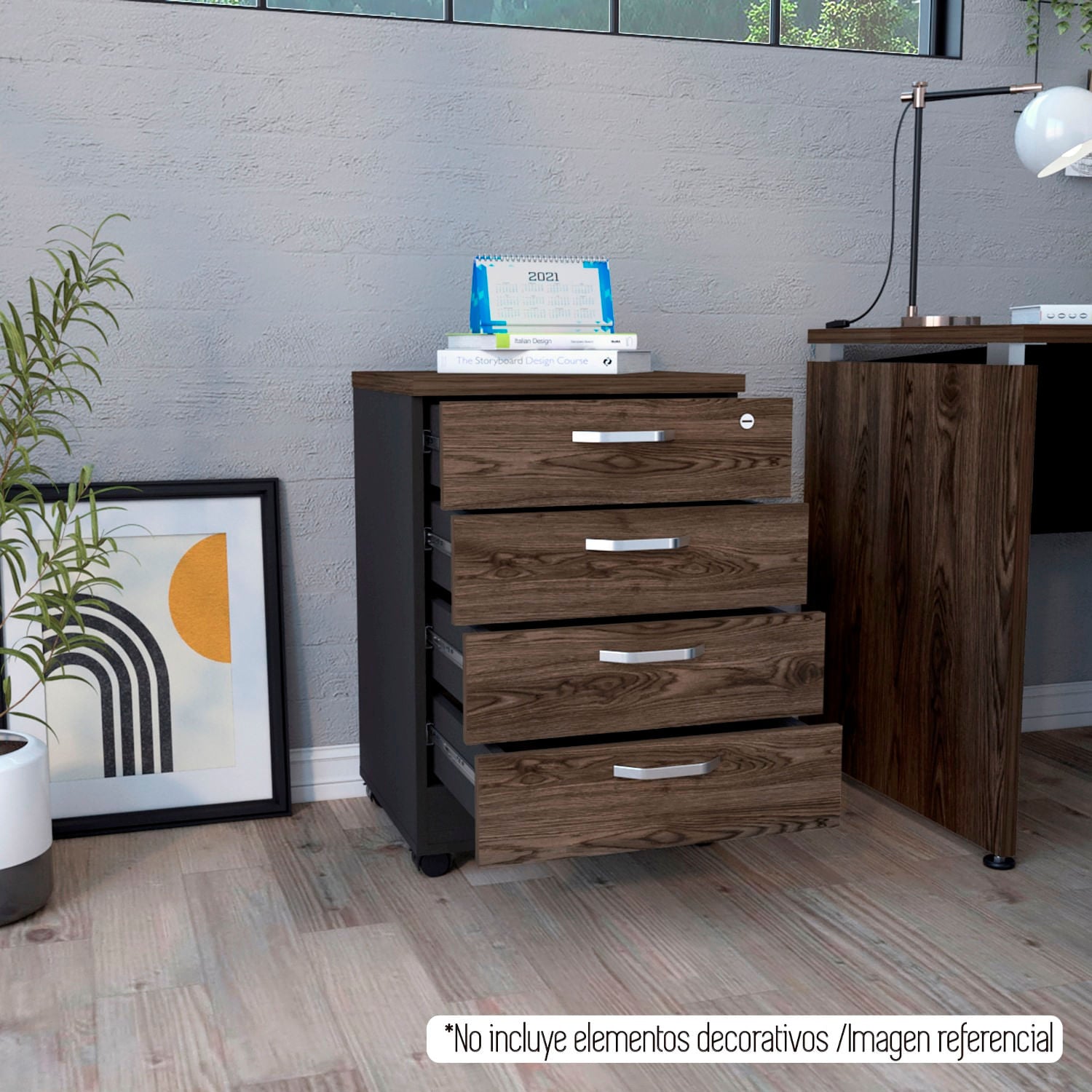Archivador Home Office 4 Cajones Rta Wengue Milan