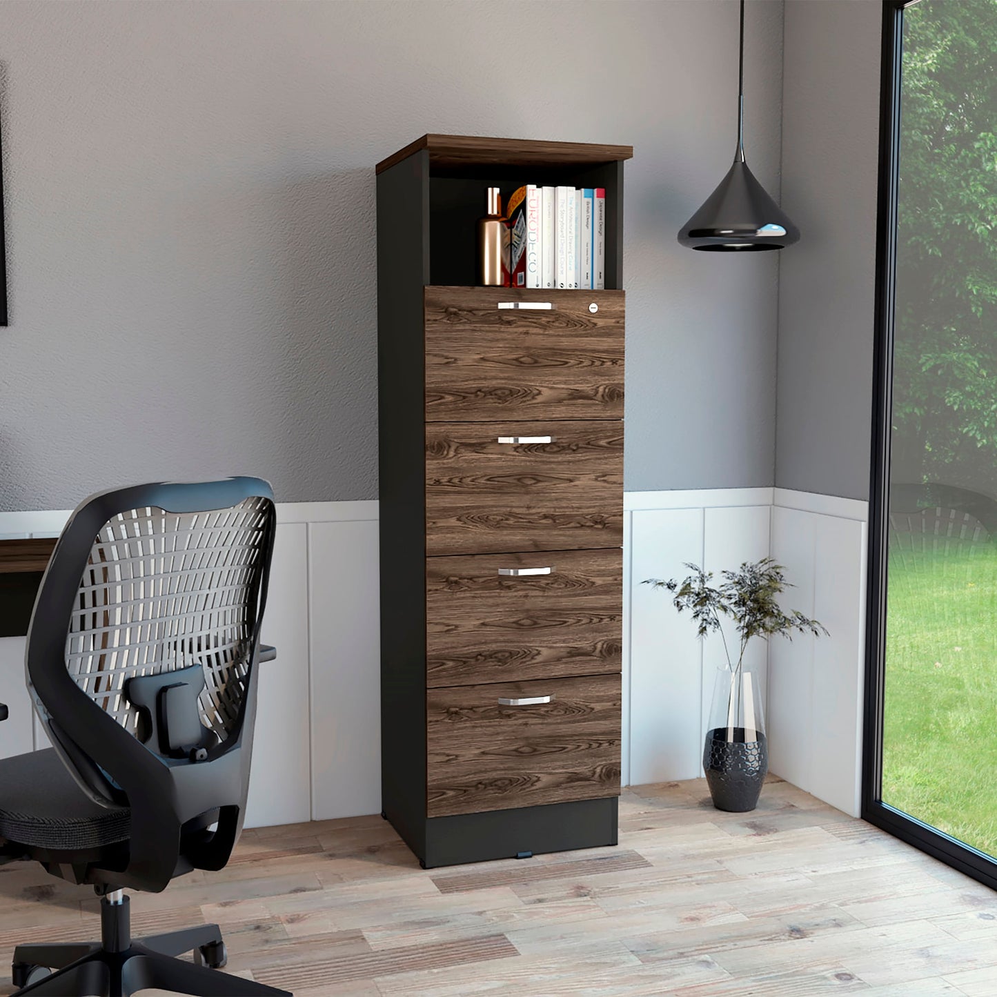 Archivador Home Office 4 Cajones + Repisa Rta Wengue Milan