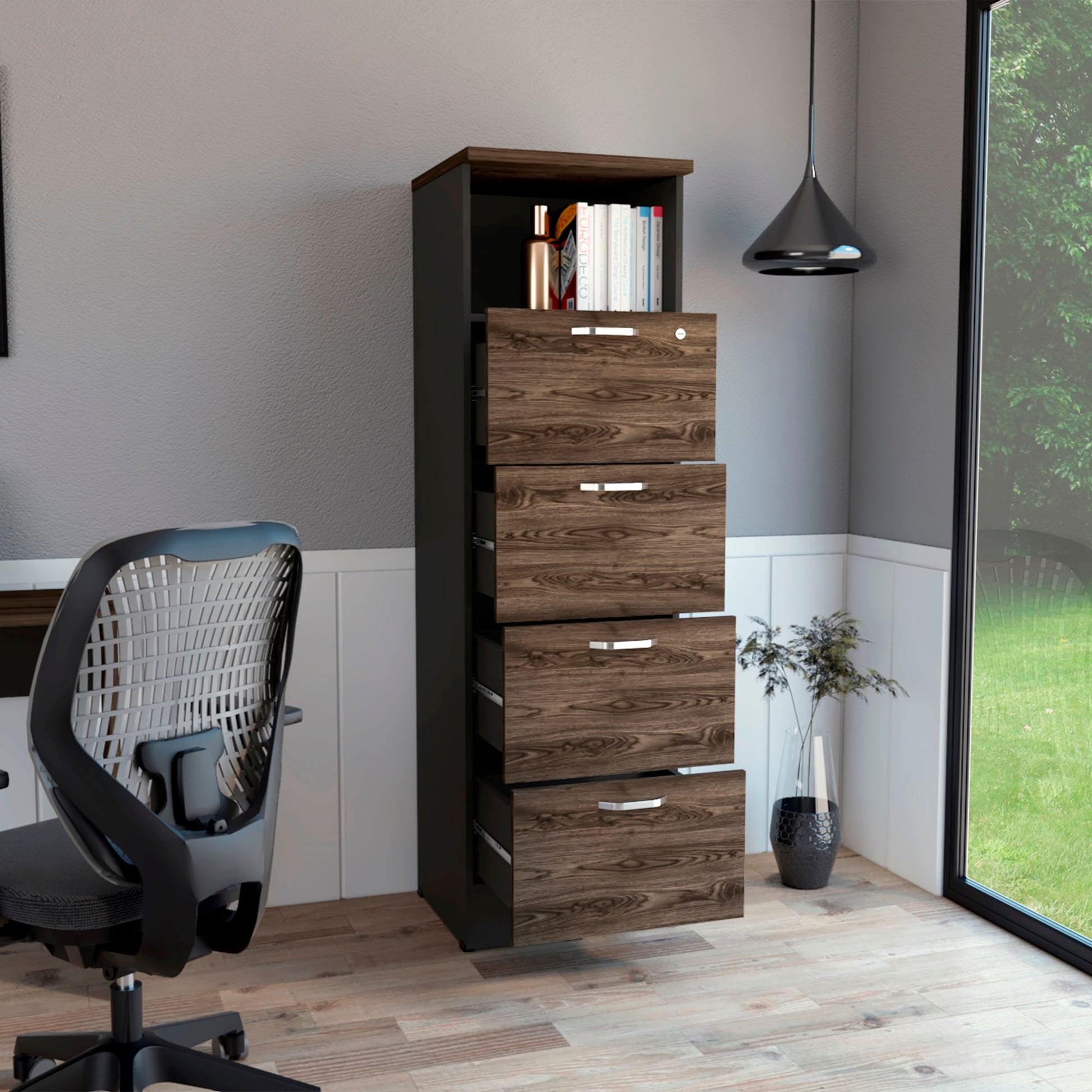 Archivador Home Office 4 Cajones + Repisa Rta Wengue Milan