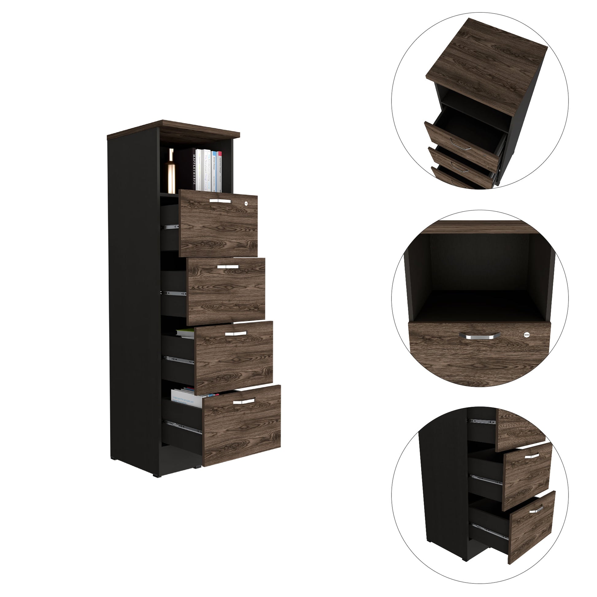 Archivador Home Office 4 Cajones + Repisa Rta Wengue Milan
