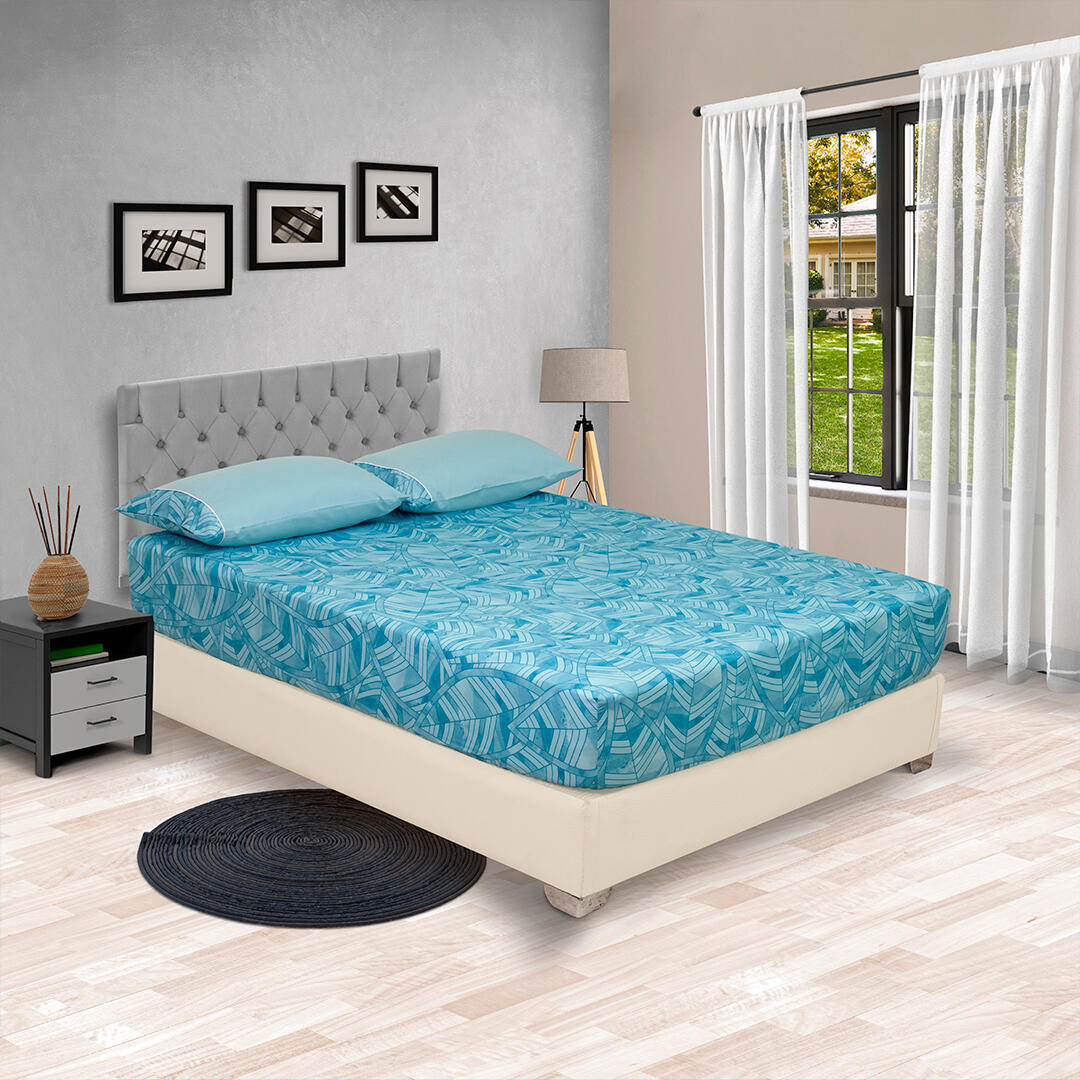 Sabana Ajustable Linea Barcelona Tallos De Arbol Fondo Azul Suave