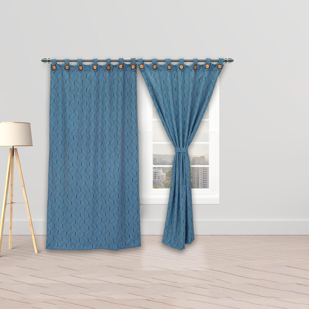 Cortina Cubista Boton Azul Sutil