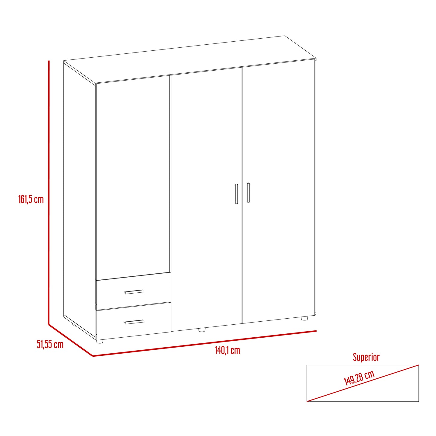 Closet Dassel 161 X 140 X 51 Rta Milan + Blanco