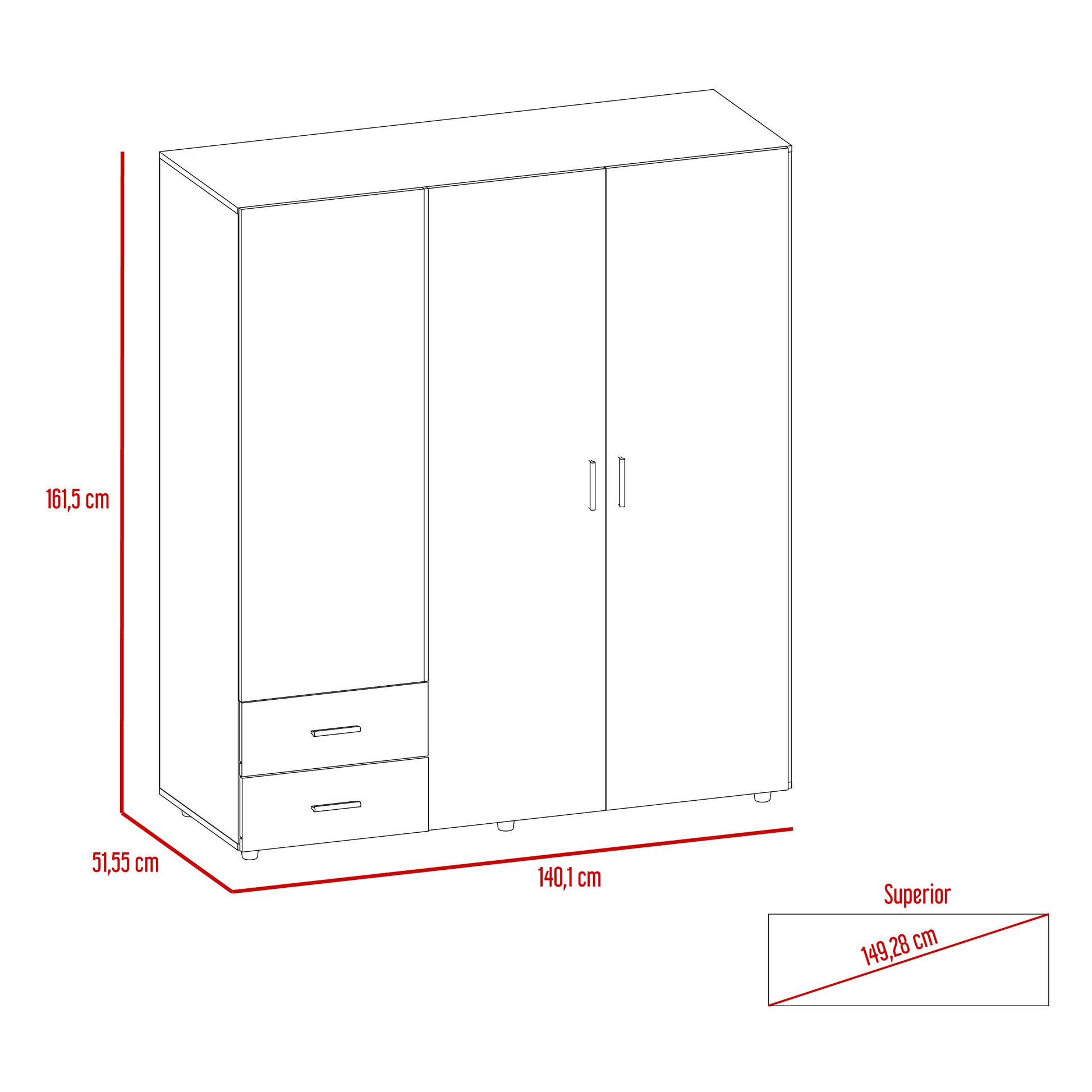Closet Dassel 161 X 140 X 51 Rta Milan + Blanco
