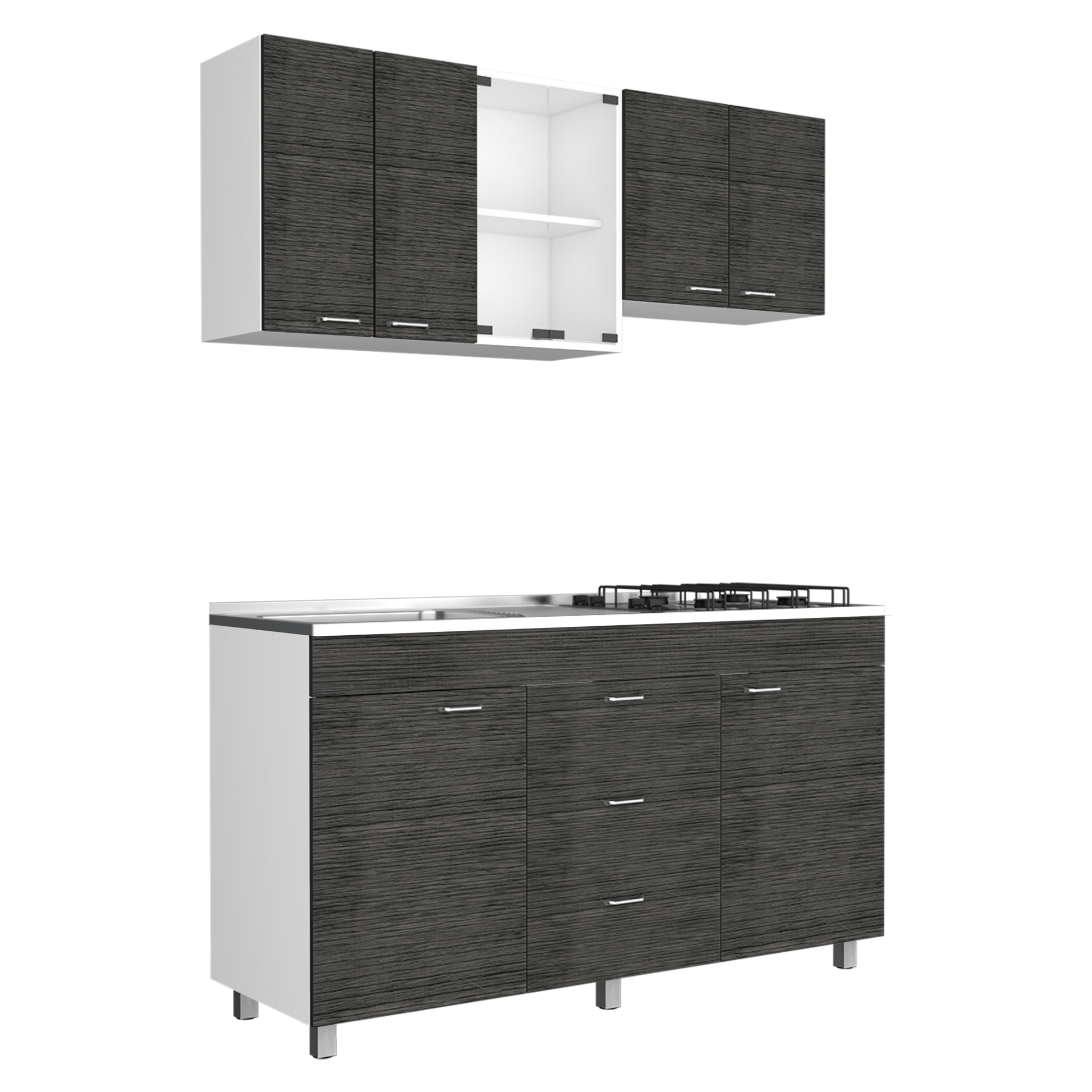 Cocina 150 Lumina Rta Blanco + Roble Gris