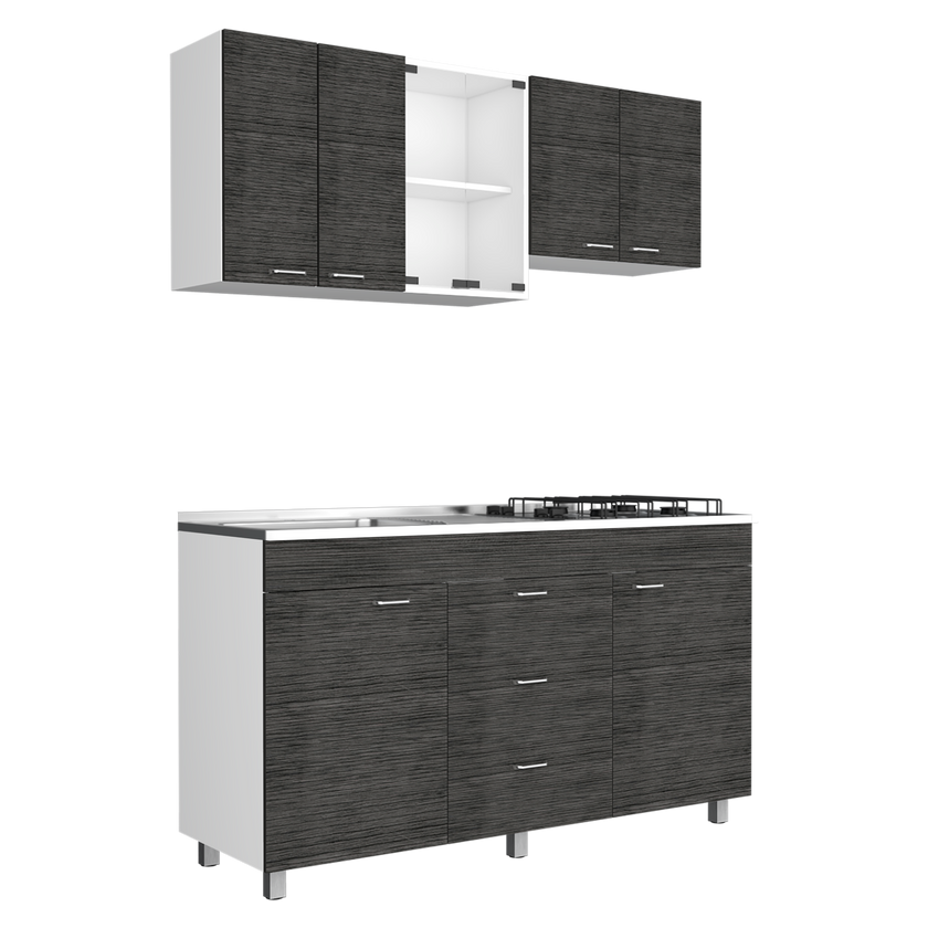 Cocina 150 Lumina Rta Blanco + Roble Gris