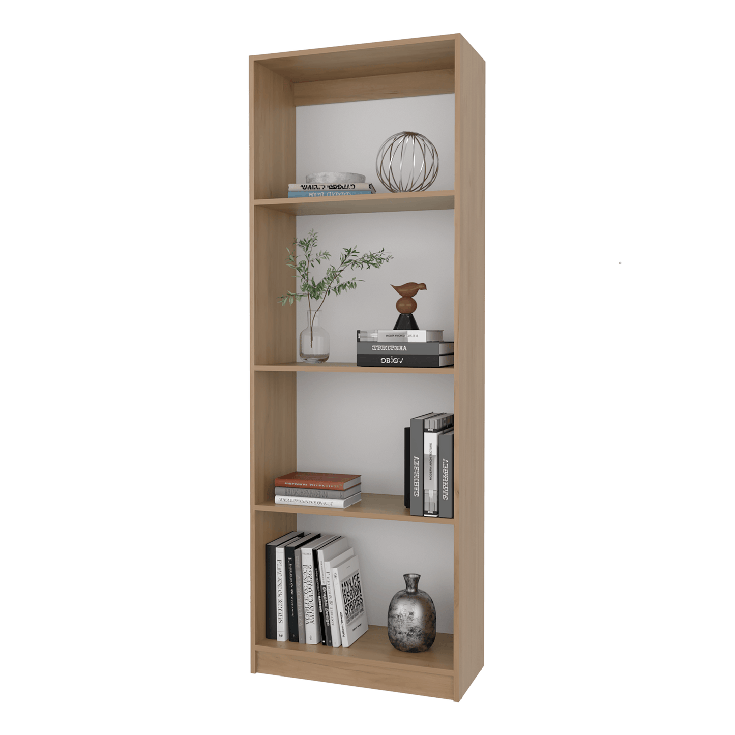 Biblioteca Home 4 Espacios 180X62X29 Rta Fresno Europeo + Blanco Zf