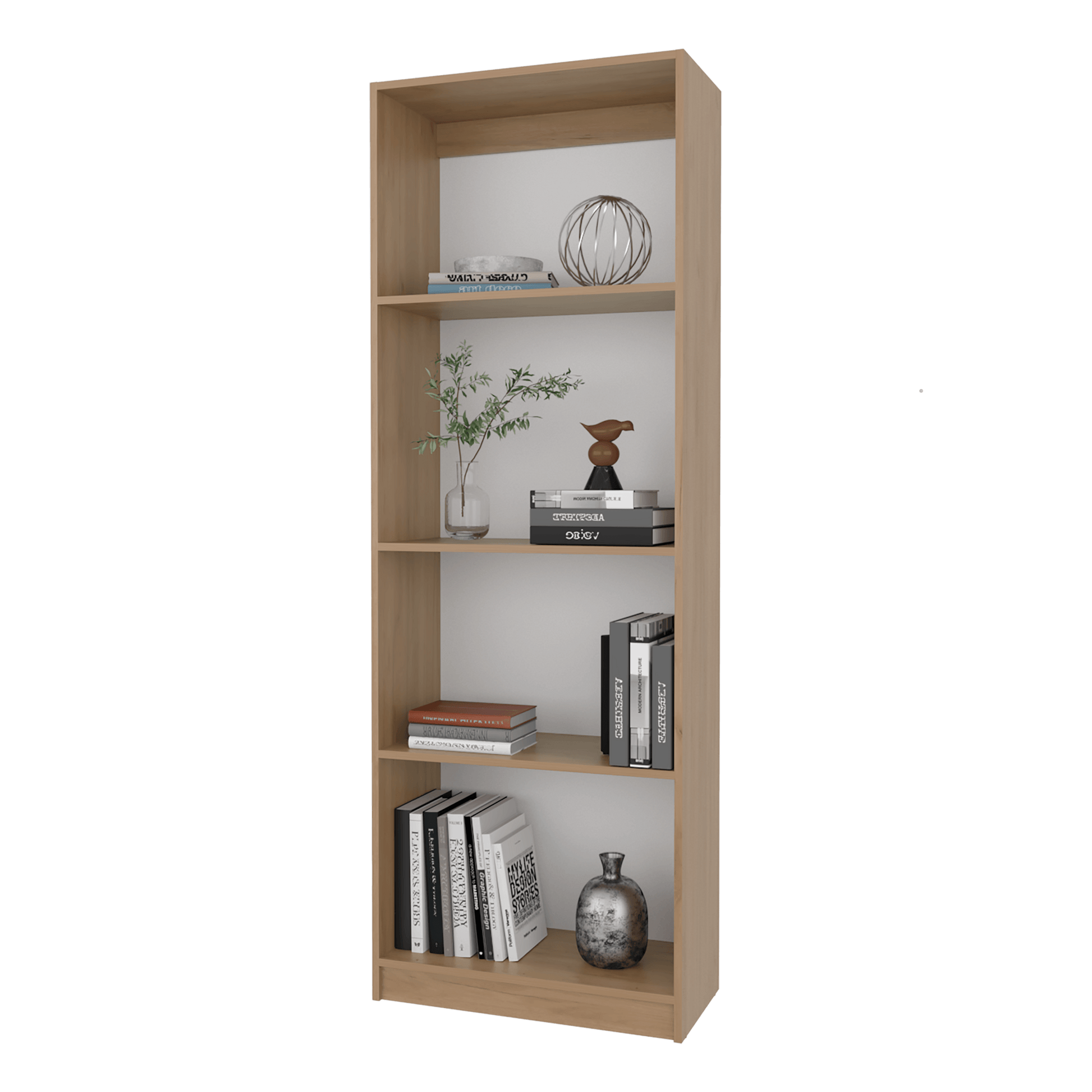 Biblioteca Home 4 Espacios 180X62X29 Rta Fresno Europeo + Blanco Zf