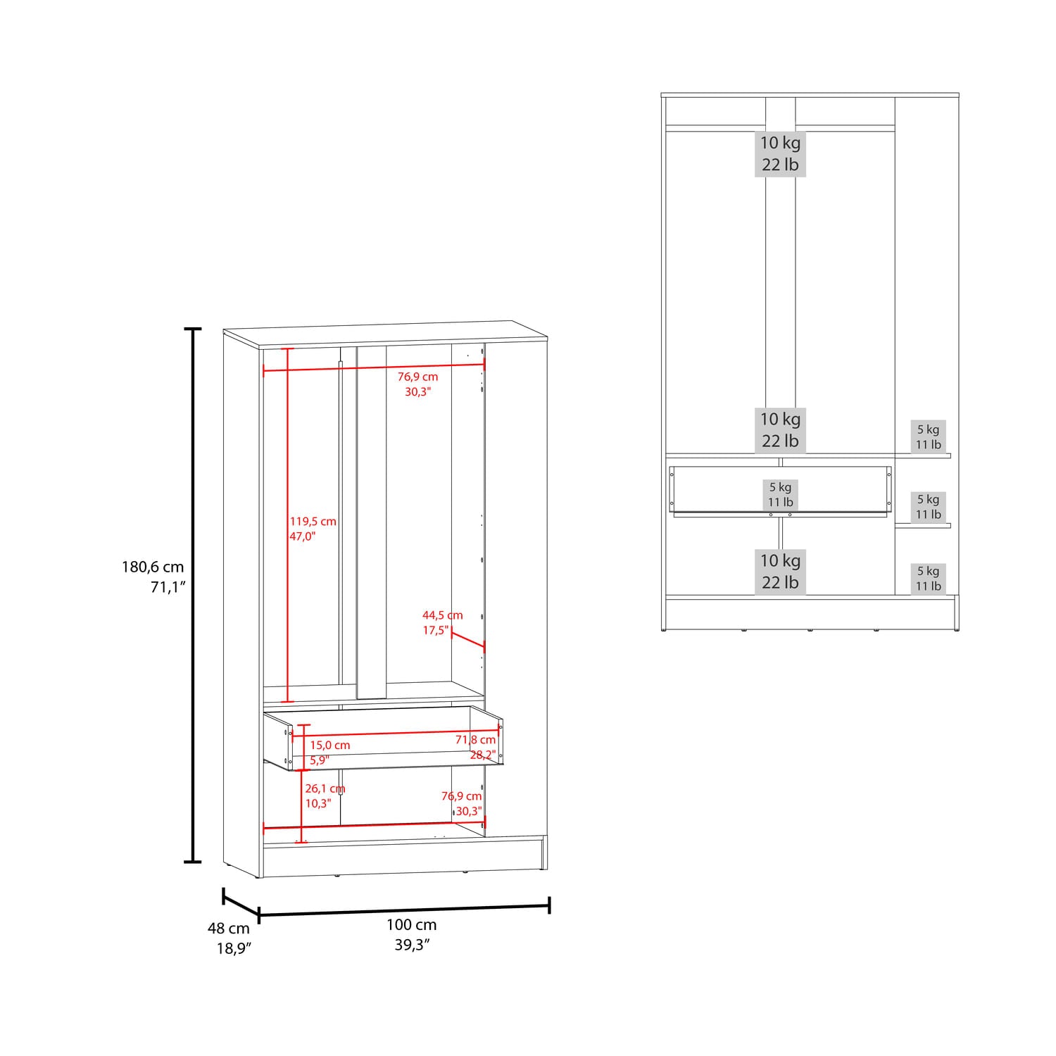 Armario Dakota 180X100X48 Rta Wengue Zf