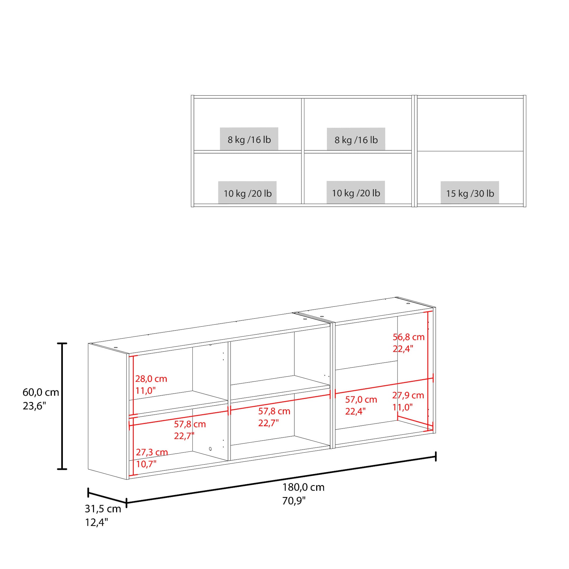 Mueble Superior De Cocina Ocena 60X180X31 Rta Wengue Zf