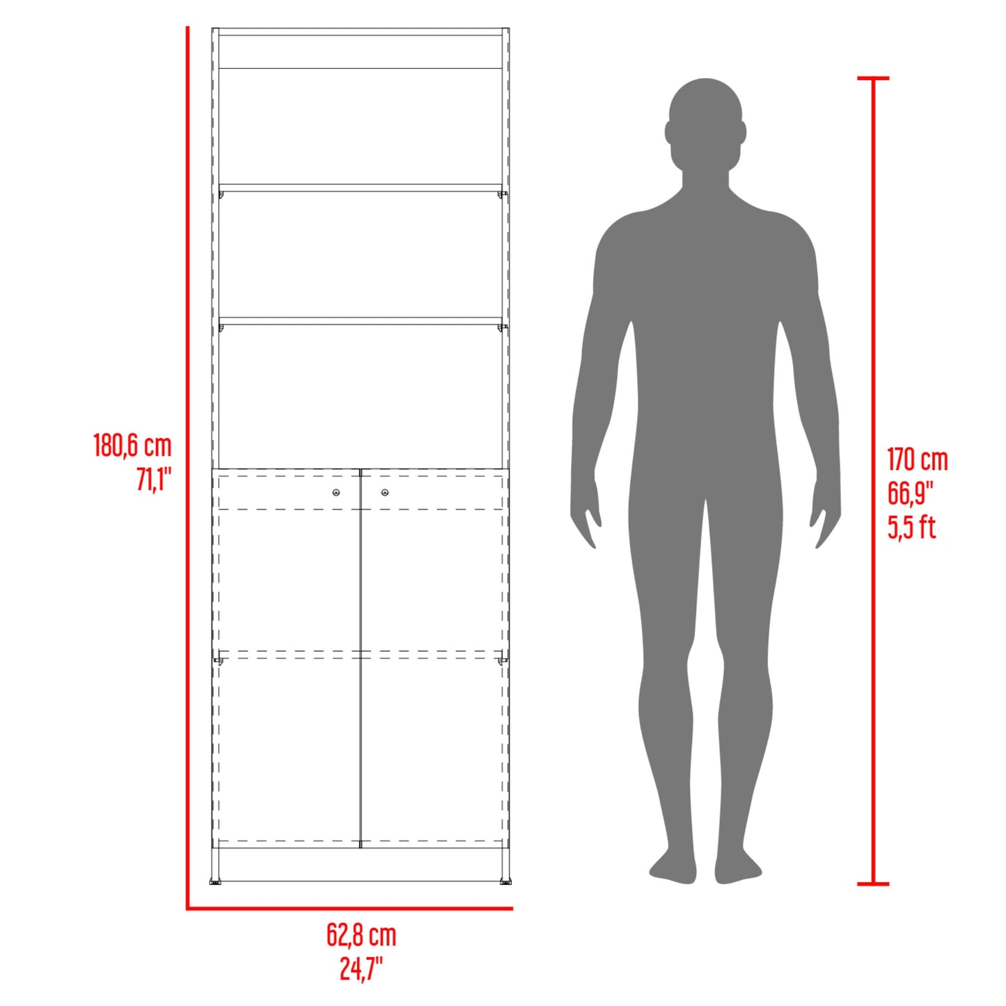 Estante Home Con Puertas 180X62X29 Rta Fresno Eu Blanco Mqz