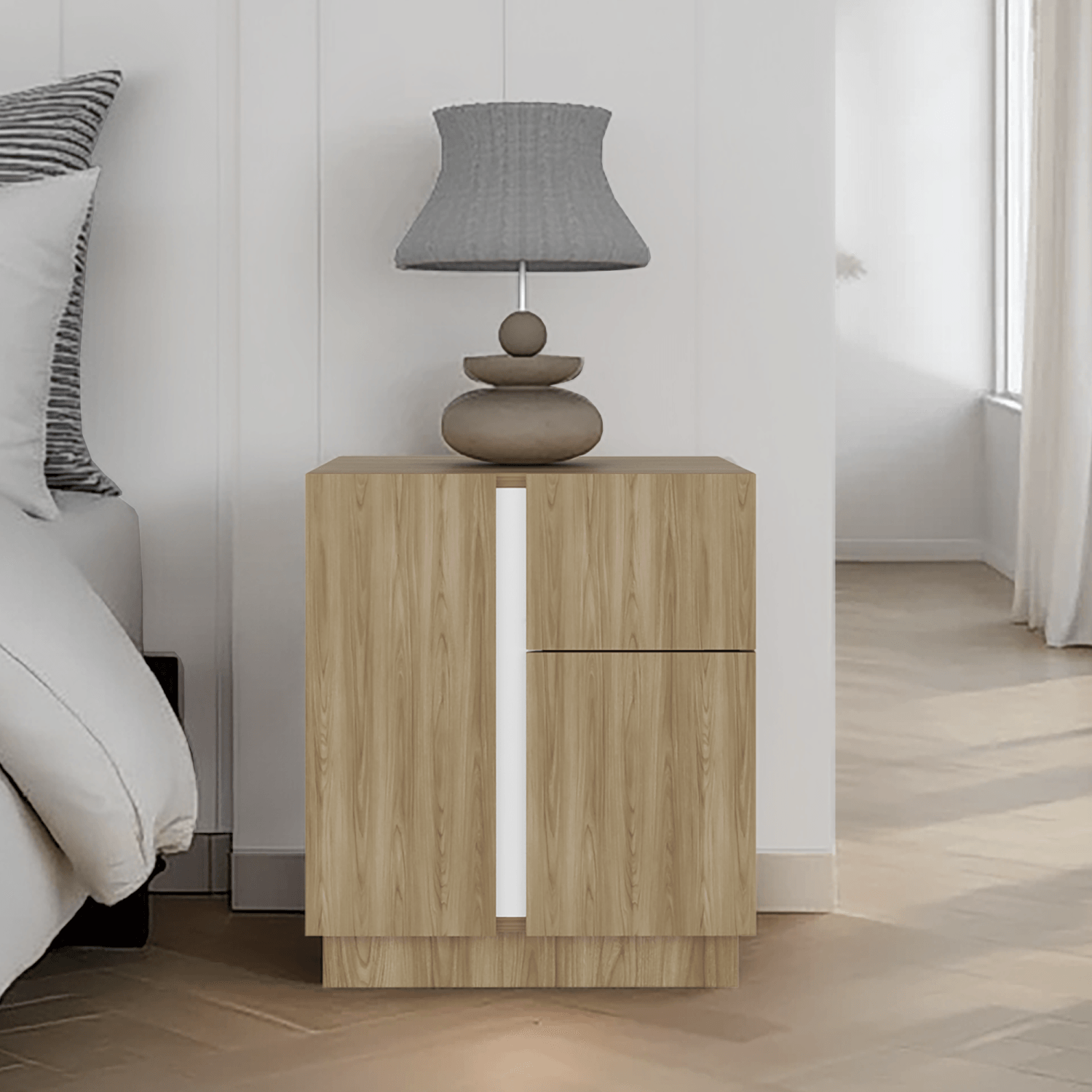 Mesa De Noche Carmi 52X45X40 Rta Fresno Blanco
