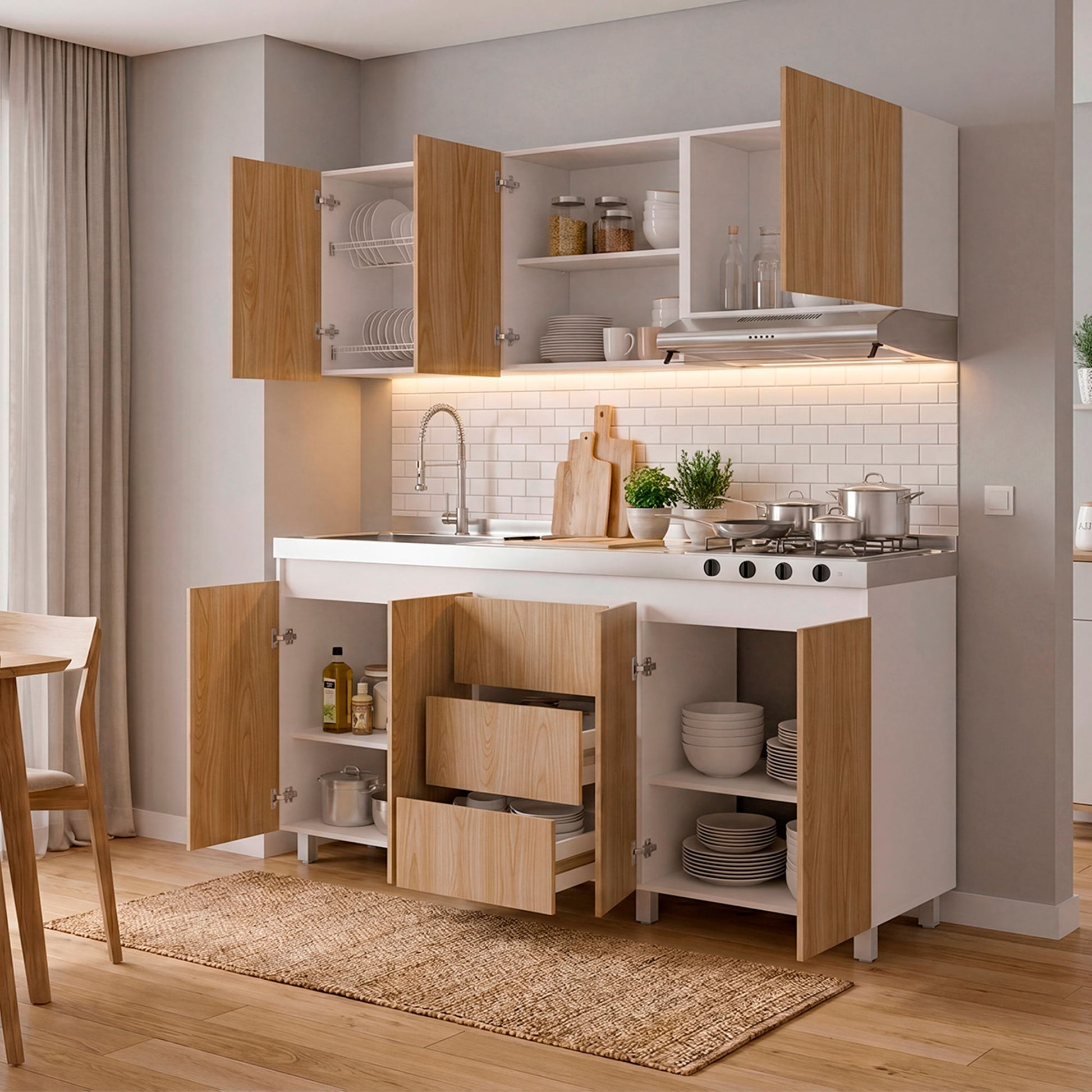 Cocina Boreal Izquierda 210X180X50 Rta Blanco Fresno